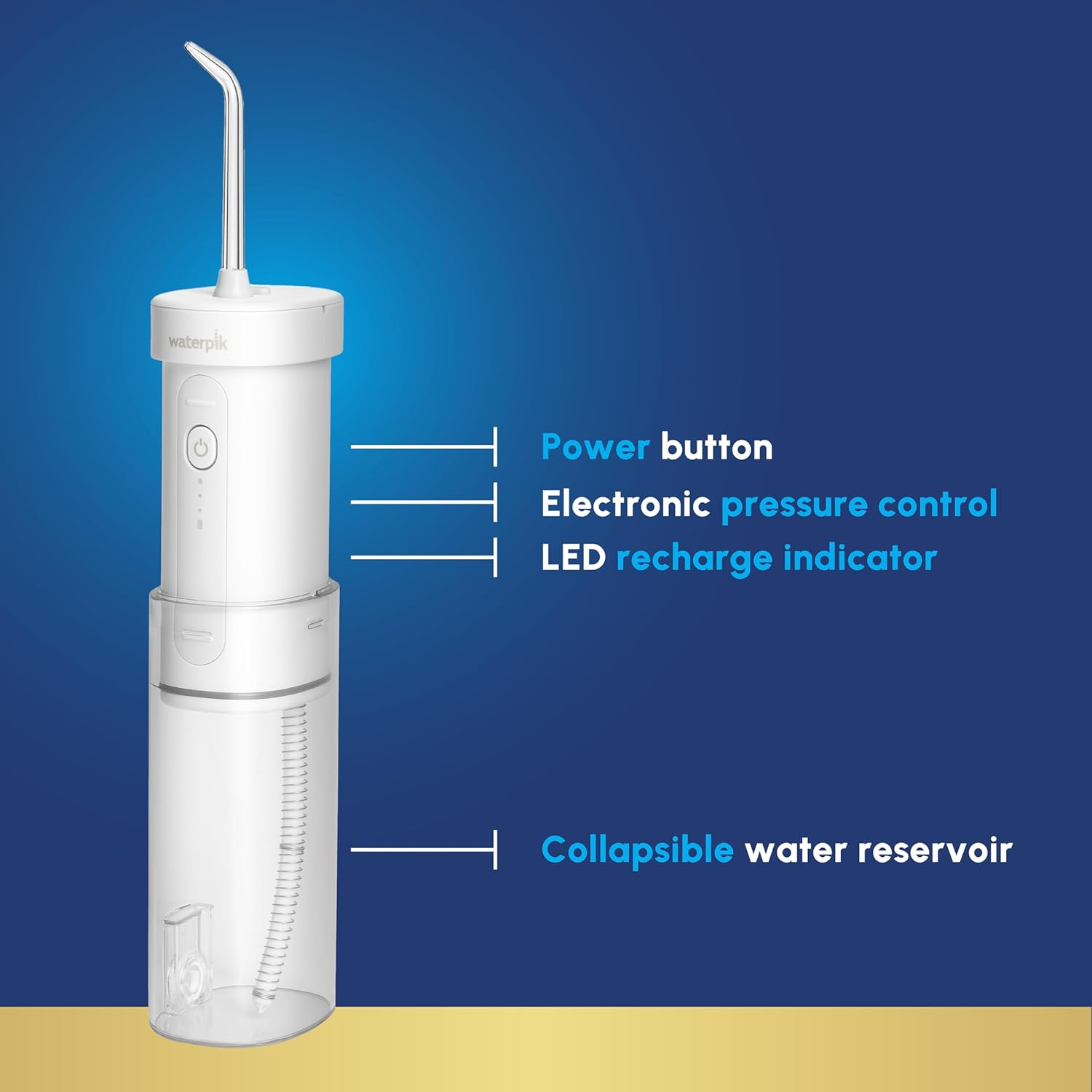 Waterpik Cordless Slide Professional, Portable Water Flosser - Collapsible & Space-Saving, Rechargeable USB-C, 3 Pressure Settings, Shower Safe, 4 Flosser Tips, 2-Year Warranty - White (WF-16) image number 2