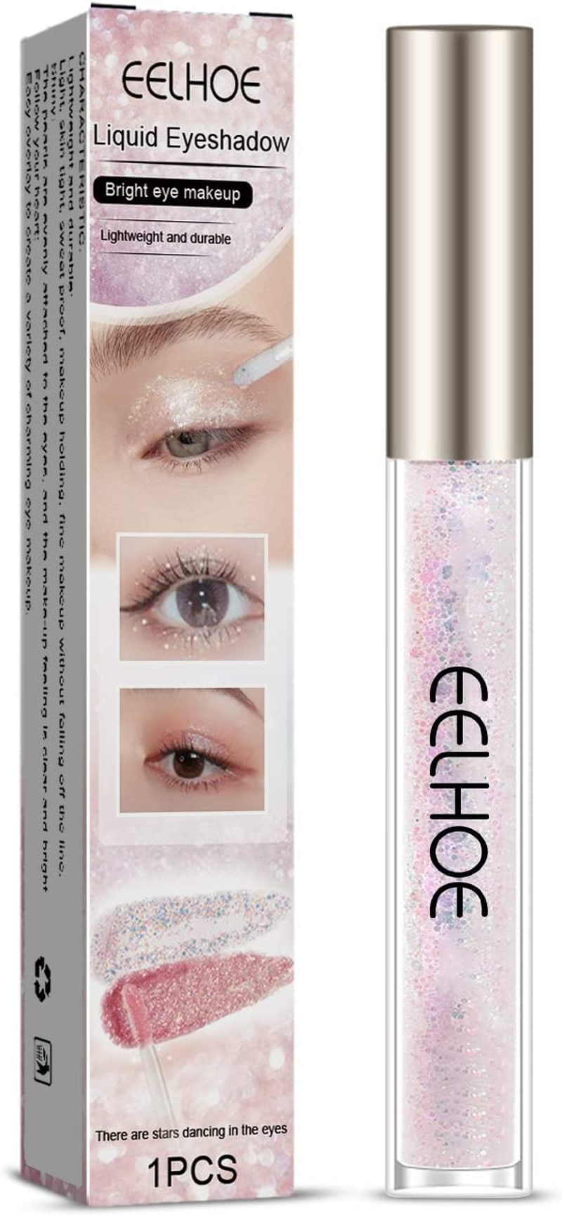 Liquid Glitter Eyeshadow, Shimmer Metallic Liquid Eye Shadow for Women, Glitter Eyeliner Liquid Sets, Long Lasting Quick-Drying Glow Eye Make up (Dazzling) image number 4