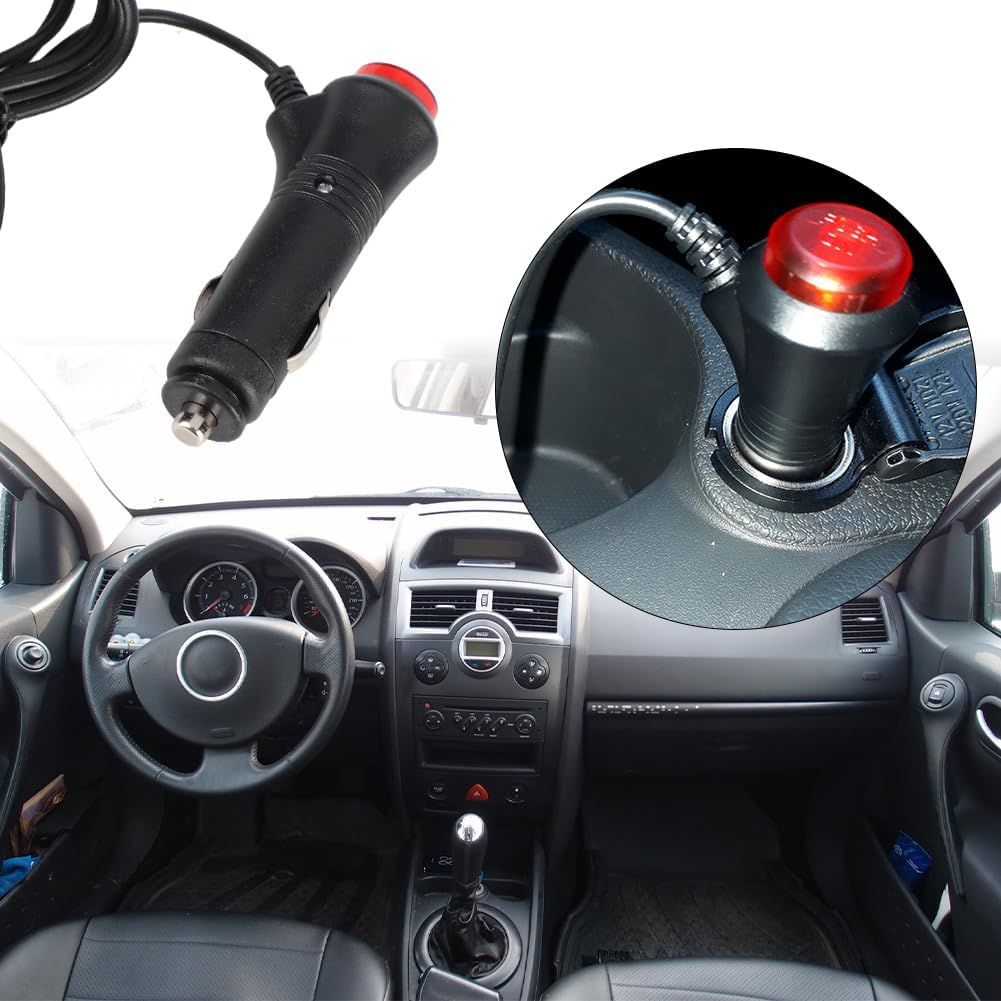 12V Car Cigarette Lighter Plug, Universal Cigarette Lighter Power Cable Adapter with LED Switch Button Male Plug Extension Cord Outlet Extender Connector Supply for Inverter Motorbike Motorcycle image number 4
