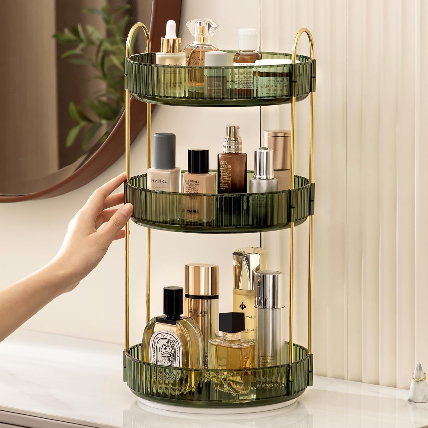 Makeup Organiser 360 Rotating,Spinning Skincare Cosmetic Organiser 3 Tier Large Beauty Spinny Make up Storage Organiser Shelf for Perfume, Jewellery, Brushes, Dresser, Vanity, Bedroom, Bathroom image number 4