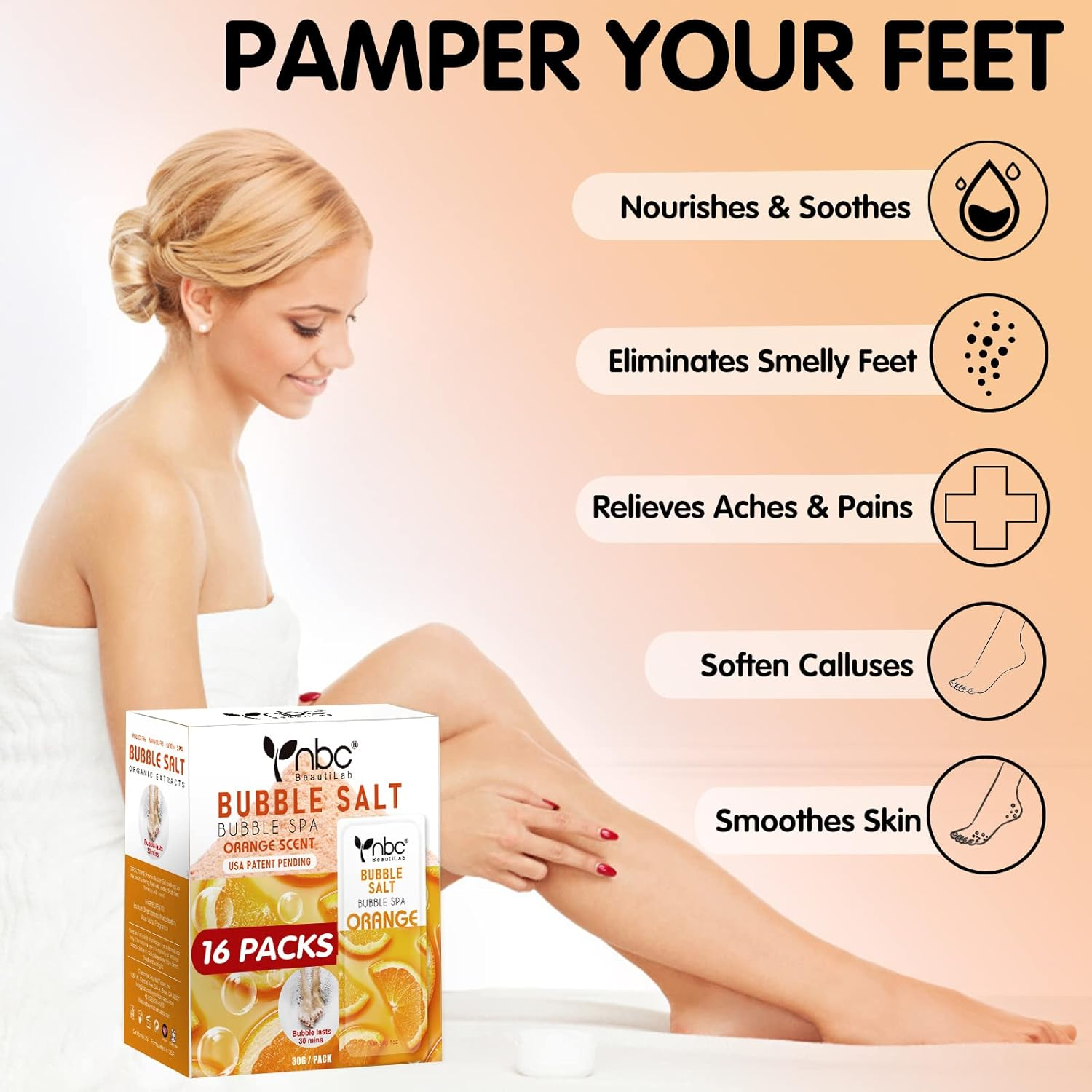 Nbc Beautilab Pedicure Foot Soak, Foot Spa Soak, Pedicure Kit, Bubble Foot Bath for Tired & Dry Cracked Feet, Athletes Feet, Odor Foot and Softens Calluses, Foot Soak 16 Packs a Box, Orange image number 2