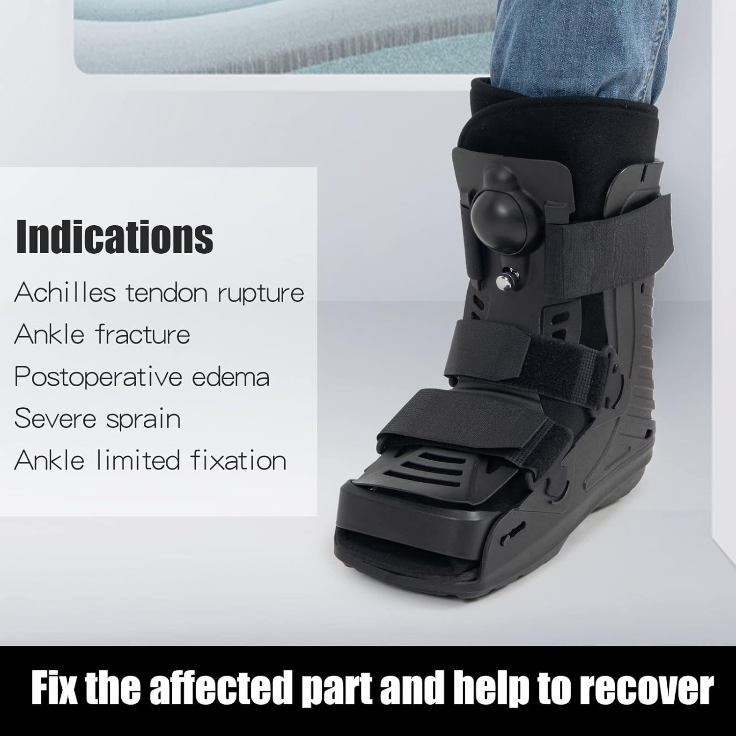 Inflatable Walking Boot, Air Cam Walker Fracture Boot Orthopaedic Boot for Sprained Ankle, Short Air Walker Brace for Broken Foot Achilles Tendon Injury Black (Large) image number 1