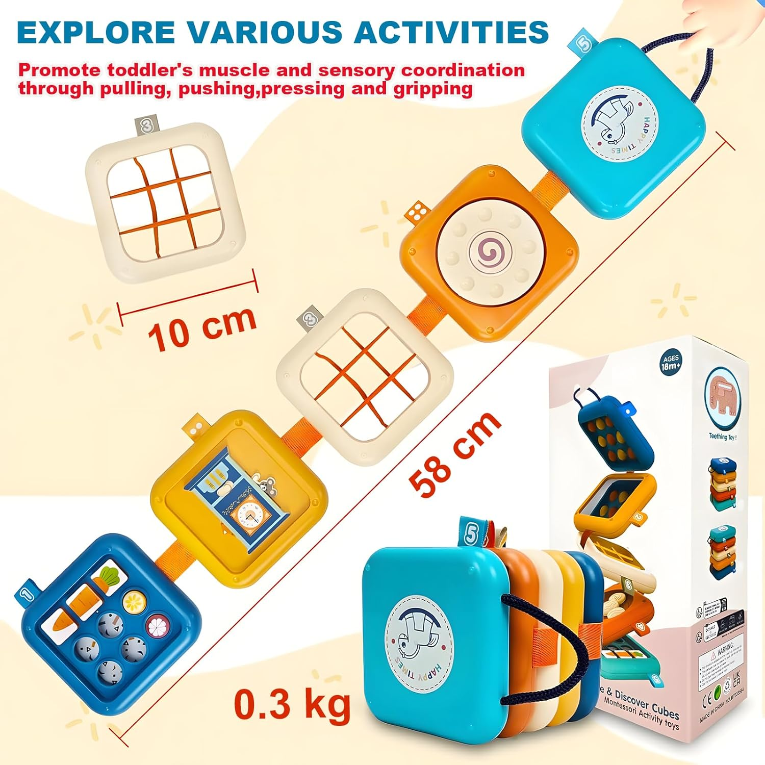 Baby Busy Activity Cube: Baby Busy Board Interactive Play Toy&ndash; Montessori Sensory Toy for Toddlers, Baby Learning 8 in 1 Activity Toys, Tummy Time Mirror, Travel Educational Toy for Boys Girls 1 Year Old, Easter Basket Stuffers, Gift