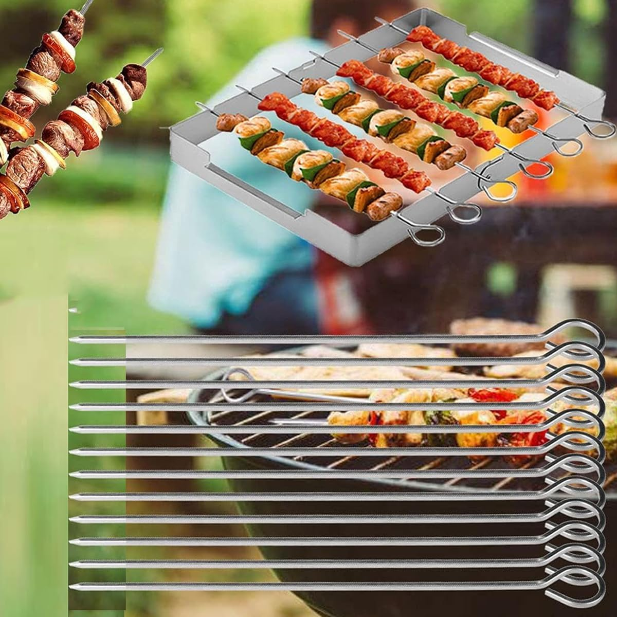 12PCS Metal BBQ Skewers - Reusable Grill Kebab Sticks, 20Cm Stainless Steel Barbecue Skewers for Grilling, Rotisserie, and Kabobs image number 6