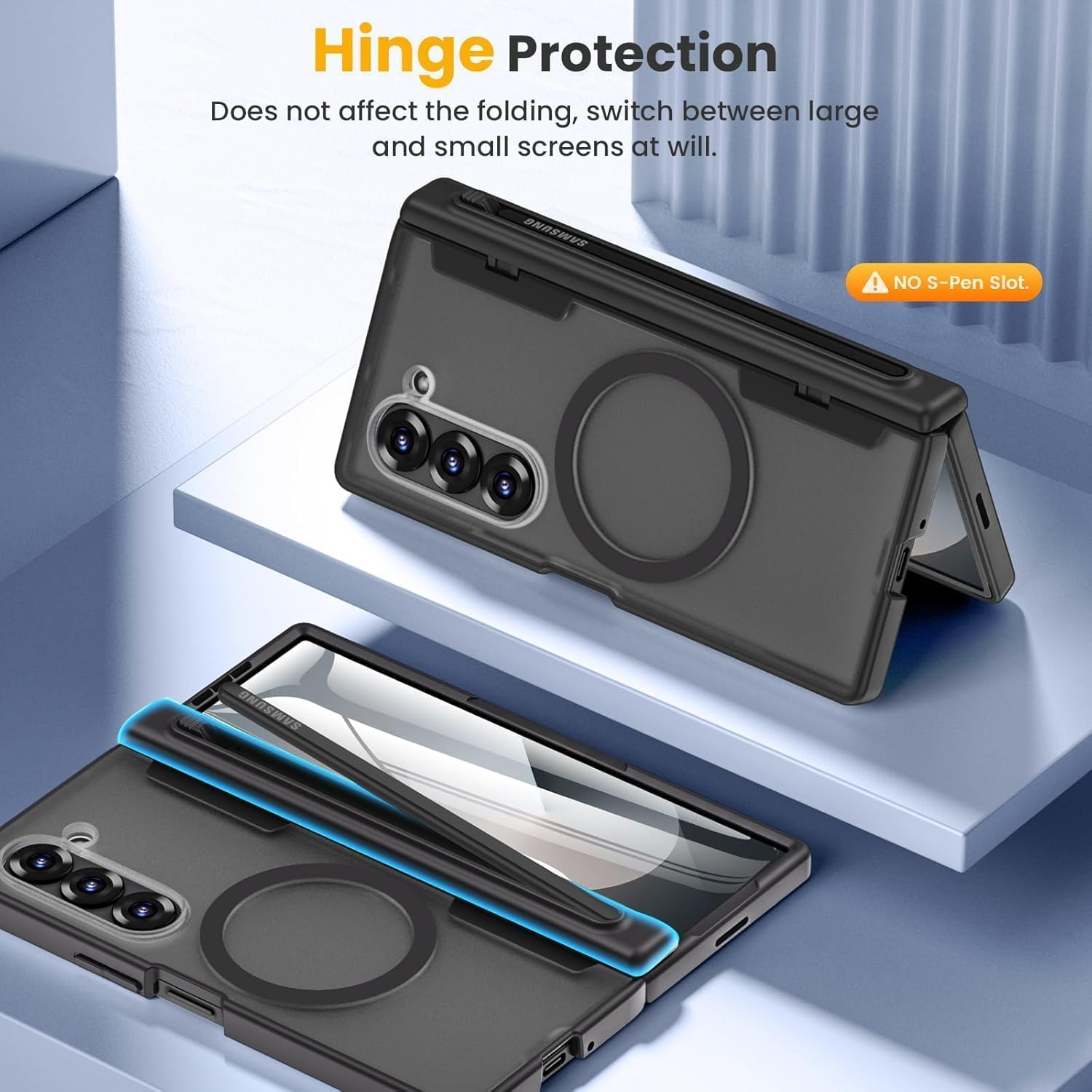 ELEPIK for Z Fold 6 Case, [Compatible with Magsafe] [Built-In Screen Protector] [Hinge Protection] [S Pen Holder] [Wireless Charging] Phone Case for Samsung Galaxy Z Fold 6 5G, Black. image number 3