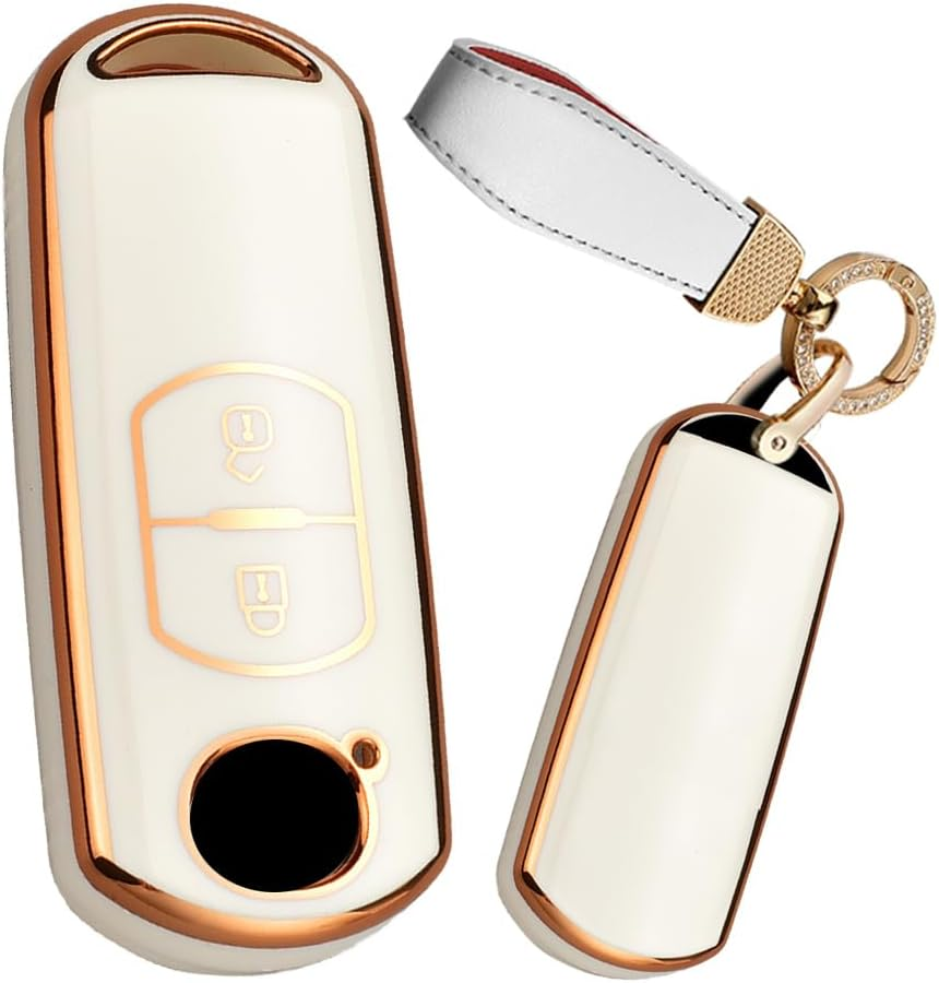 TECART Key Fob Cover Fit for Mazda CX-3 CX-4 Soft TPU Keychain Key Case Key Shell Accessories Protector 2 Button White image number 1