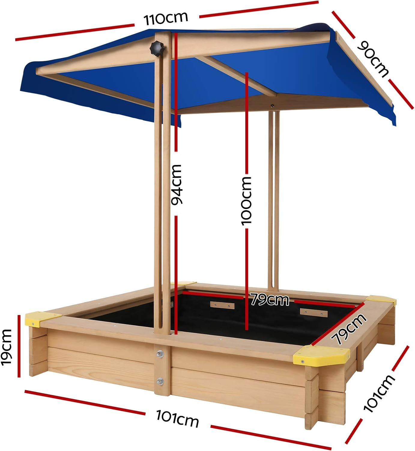 Keezi Kids Sandpit, Wooden Water Table Sand Pit Play Toys Sandcastle Garden Patio Beach Activity Outdoor Toy Games, with Adjustable Canopy Ground Sheet Large Seat Blue image number 3