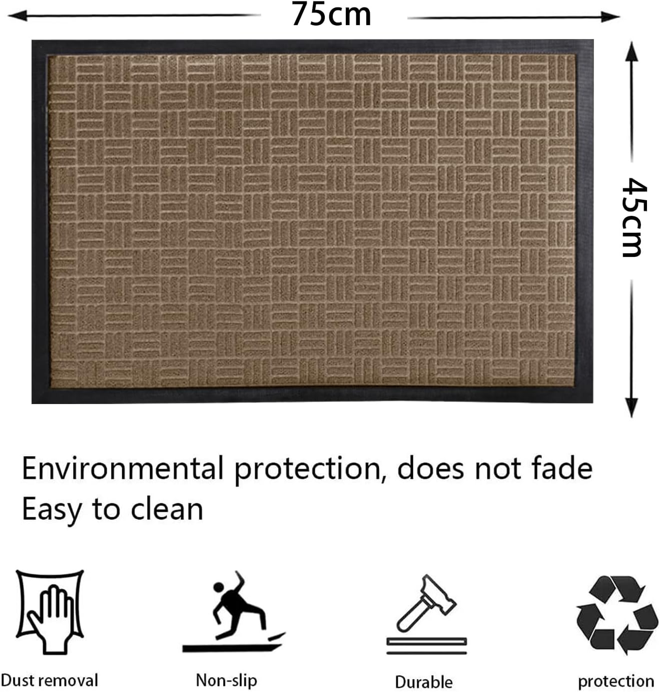 Door Mats Outdoor Indoor, Heavy Duty Non Slip Welcome Mats for Front Door, Easy Clean outside Doormats for Outdoor Entrance Home Entry Mat, Patio Waterpoor Rubber Door Mat, 45X70CM Brown image number 3