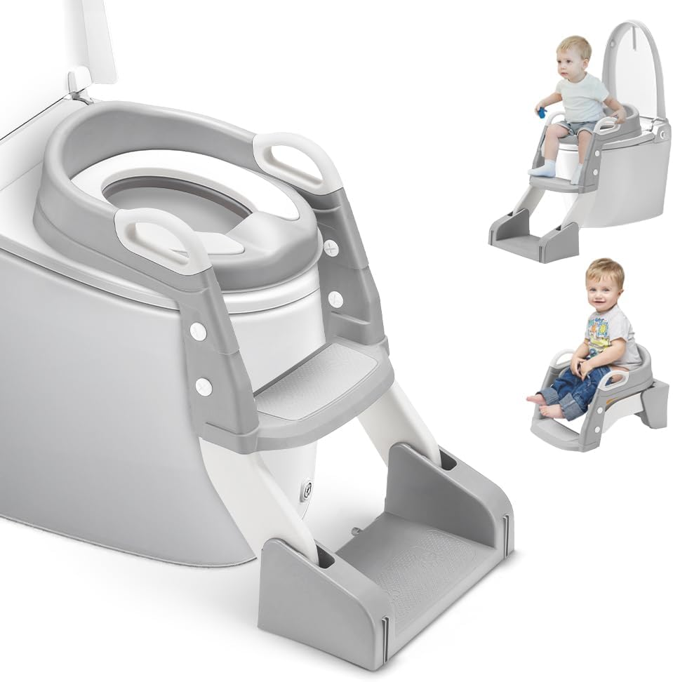 Playpals Potty Training Seat with Step Stool Ladder, 2 in 1 Potty Training Toilet with Urinals, Toddler Toilet Seat for Kids Boys Girls, Splash Guard Anti-Slip Pad Step Stool - Blue