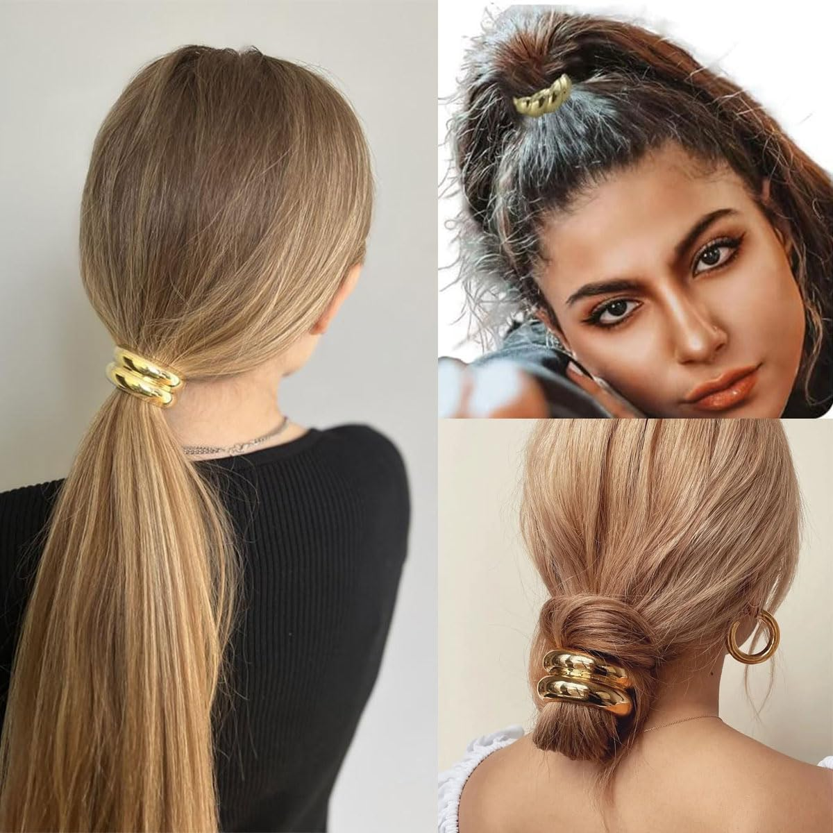 Golden Hair Scrunchie Bracelet, Gold Elastic Hair Bands, Pack of 4, Girls, Geometric Style, Elastic, for Girls and Women image number 1