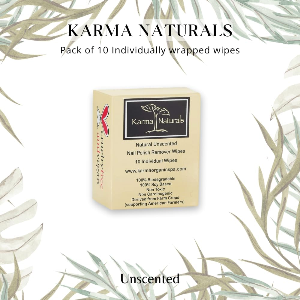 Karma Unscented Nail Polish Remover Wipes; Non-Toxic, Vegan, Cruelty-Free &ndash; Pack of 10 - Tea Tree Oil image number 2