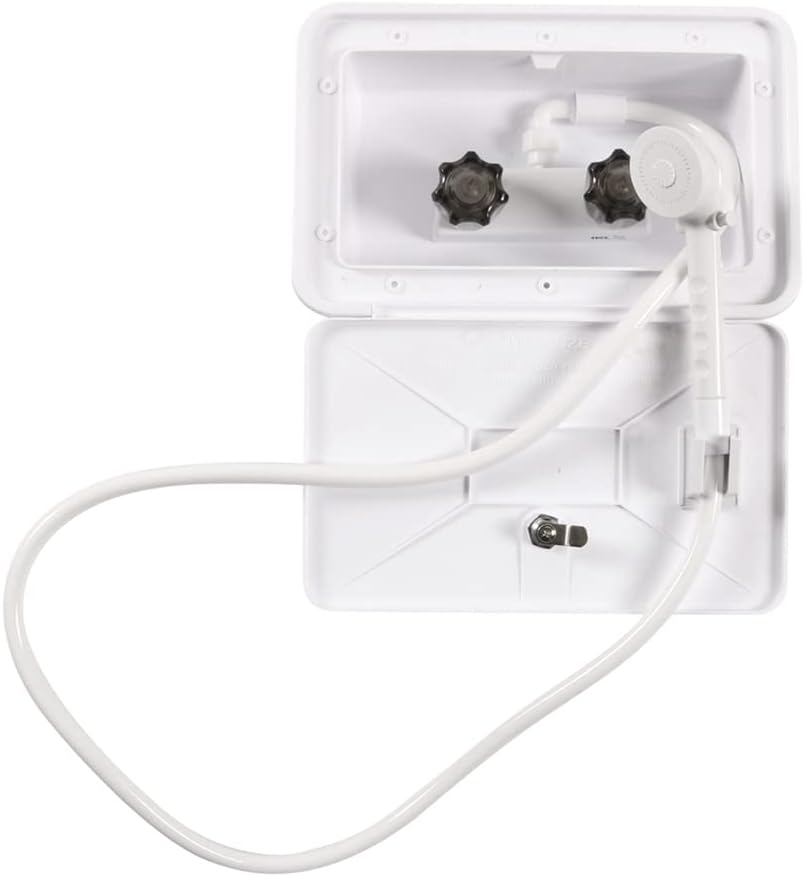 Areyourshop Rv Exterior Shower Box Kit Rv Outdoor Shower Box Kit with Lock Outdoor Hot and Cold Shower Outdoor Shower Adjustment Water Temperature Portable Use for Rv Camper Trailer Plastic White image number 4