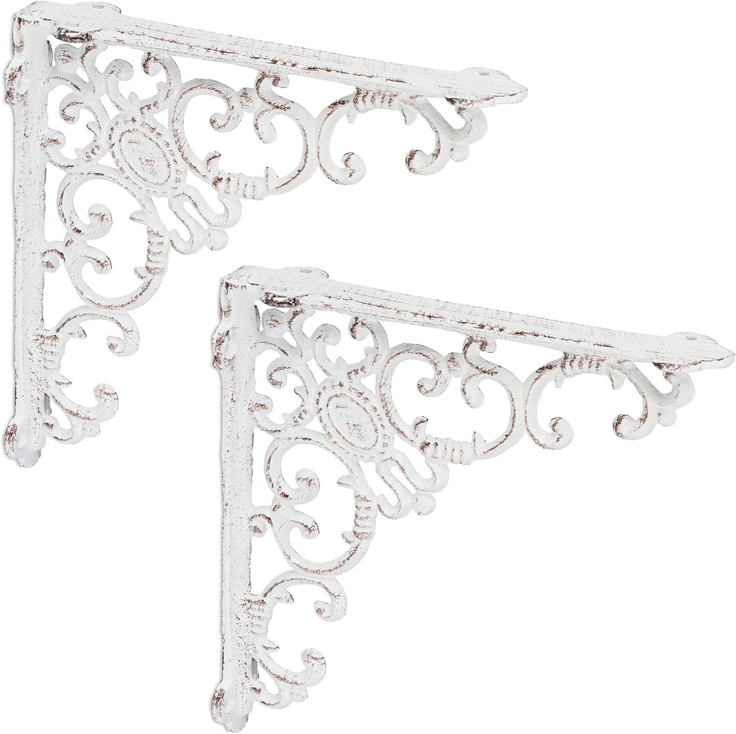 Relaxdays 2X Shelf Brackets, Cast Iron, Rack Support, Vintage Motif, HWD: 21.5 X 4 X 21.5 Cm, Angle for Shelves, White
