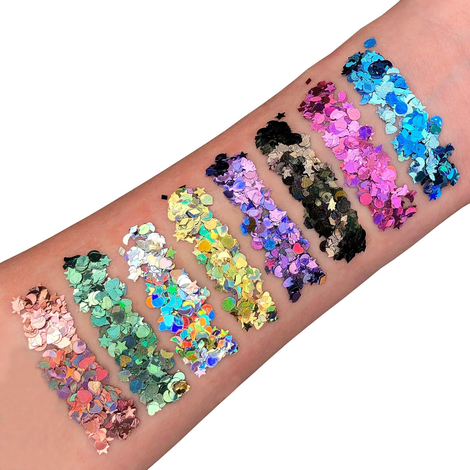 Holographic Glitter Shapes by Moon Glitter &ndash; 100% Cosmetic Glitter for Face, Body, Nails, Hair and Lips - 3G - Gold - Blue image number 3