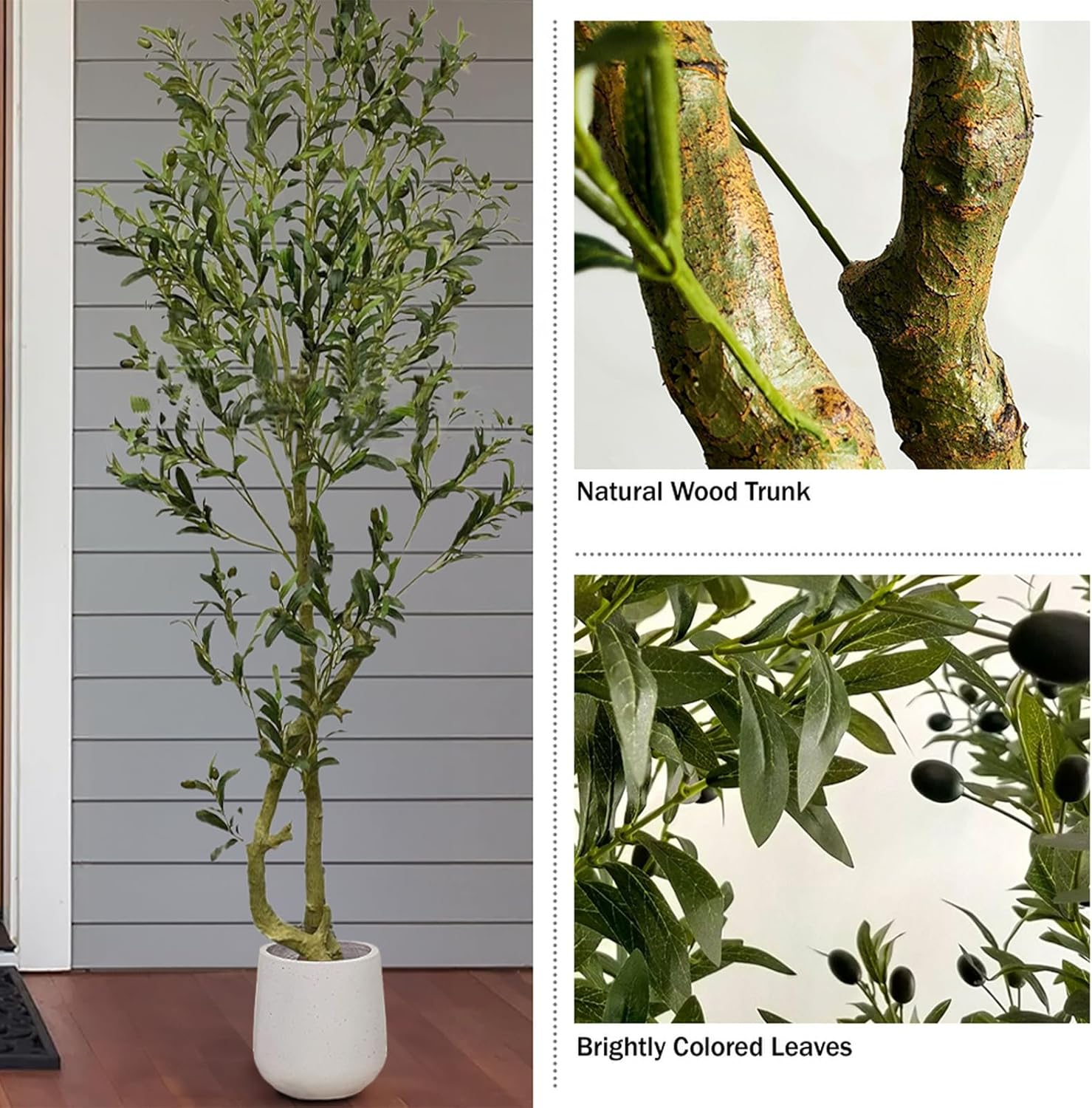 LUVAGD Artificial Olive Tree, 1-Pack Faux Olive Tree Old Vertical Style, Unique Shape Indoor Floor Decor, Cement Base Artificial Plants for Home and Office (6.1Ft) image number 2