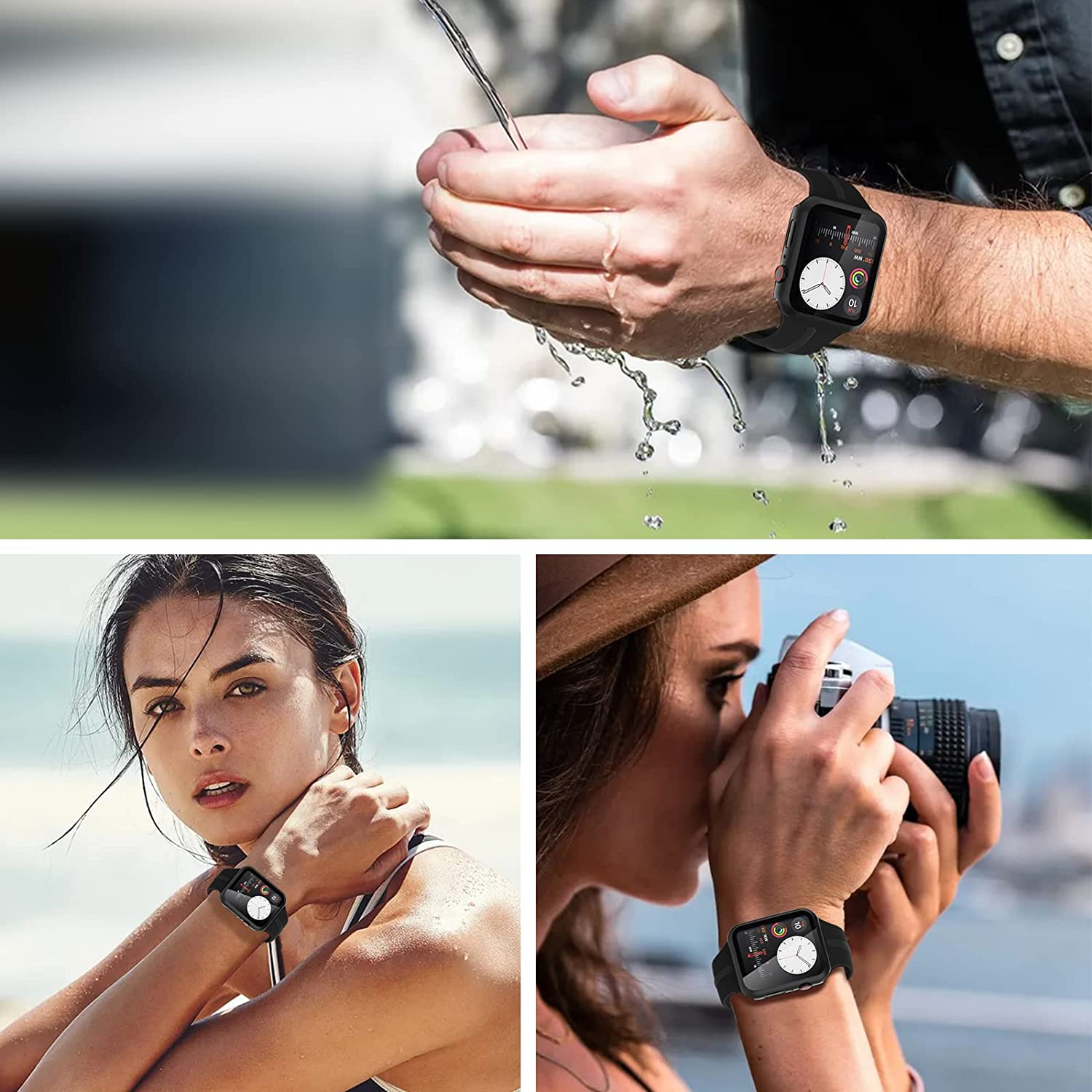 Hianjoo (2 Pack) Case Compatible with Apple Watch SE 2022 Series 6 Series 5 Series 4 40Mm, Built-In HD Tempered Glass Screen Protector Overall Cover Replacement for Iwatch SE 2022 Series 6/5/4, Black