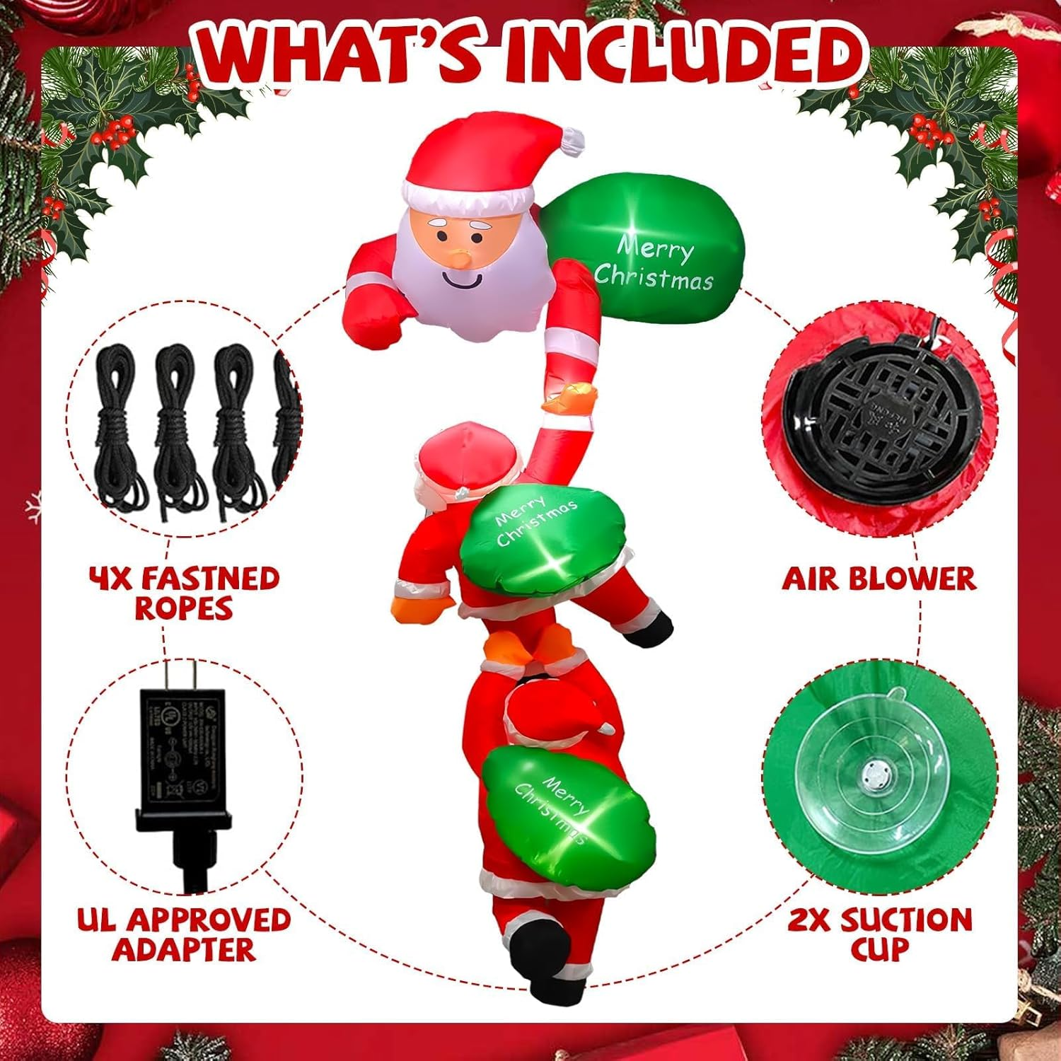 8 FT Christmas Hanging Inflatables Decoration Christmas Inflatable Climbing Santa Claus Blow up Inflatable with Build-In LED for Xmas Holiday Party Indoor, Outdoor, Yard, Garden, Lawn Decor