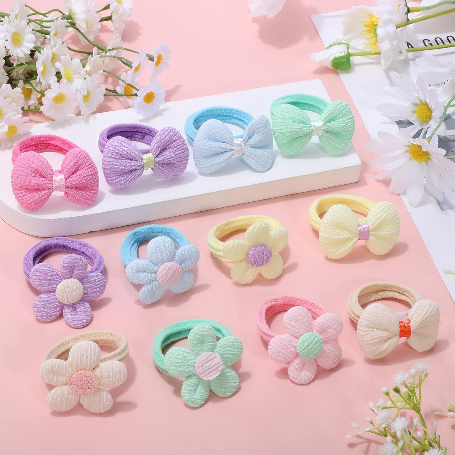 Toddler Hair Ties, 24 Pcs Small Hair Ties, No Crease Baby Hair Ties, Hair Tie Bows Cute Flower Elastic Scrunchies, Little Girls Hair Accessories for Baby Girls Infants Toddlers Kids image number 3