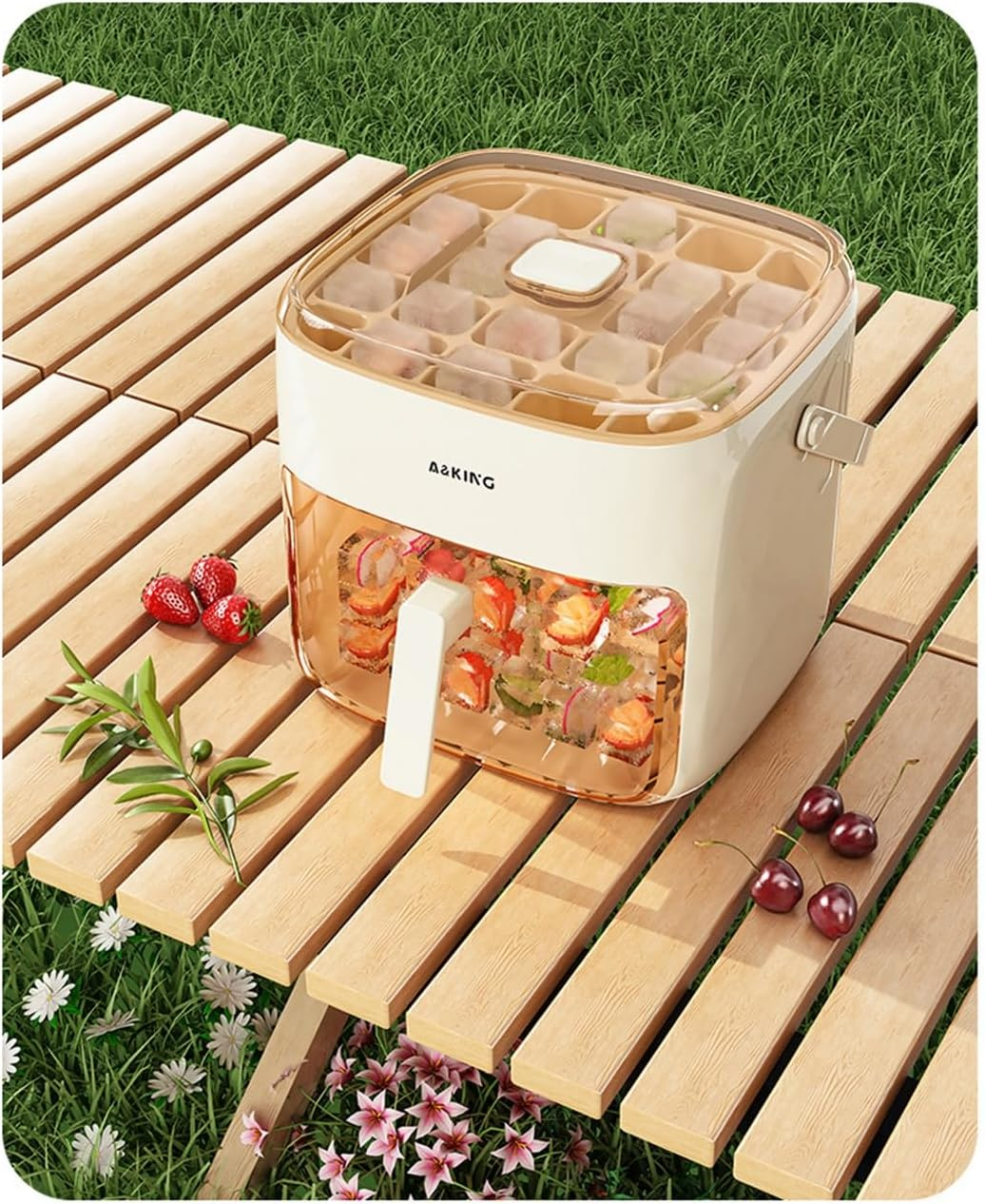 Multi-Purpose Ice Cube Maker Kit, 48-Cube Capacity with Locking Lid & Storage Container, Ideal for Home Bar, Office, RV &ndash; Compact & Reusable White