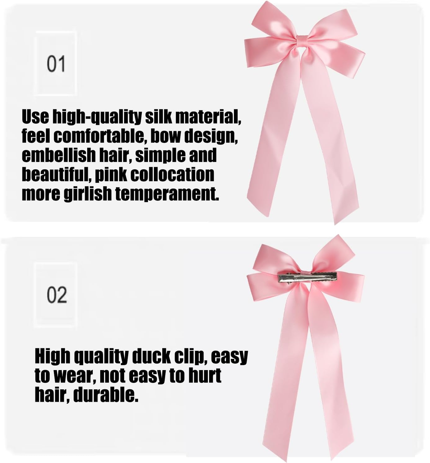 2Pcs Pink Hair Bows for Women,Hair Ribbon Hair Bows with Long Tail,Cute Hair Barrettes with Bow Accessories,Adorable Long Hair Accessories, Valentine'S Day Accessories for Women Girls Kids