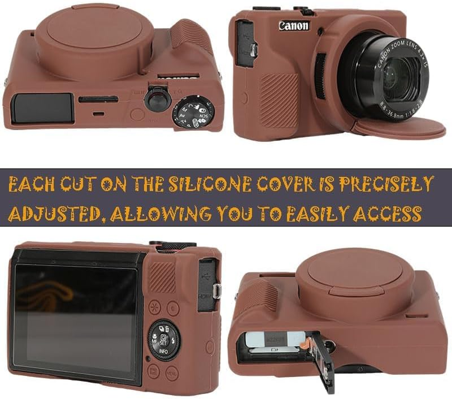 Case for Canon Powershot G7X3 Digital Camera, G7XIII Camera Silicone Case, Anti-Scratch Slim Fit Soft Skin, G7X3 Accessories with Detachable Lens Cover (Coffee) - Red image number 5