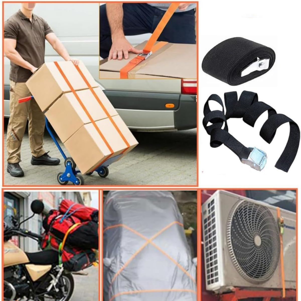 12PCS Lacing Straps,1 M Heavy Duty Lacing Adjustable Cargo Belt Ratchet Strap, Adjustable Cam Buckle Lacing for Motorcycles, Bicycles, Trucks, Trailers, Cargo, Luggage (Black, Orange) image number 4