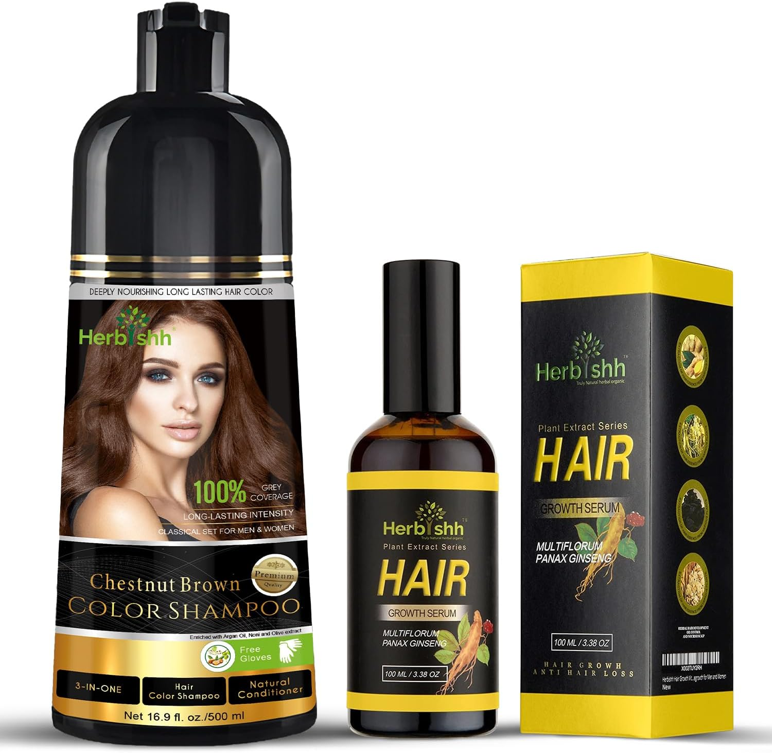 Herbishh Hair Color Shampoo (Chestnut Brown) + Hair Growth Serum | 3-In-1 Gray Hair Dye Shampoo &ndash; Ammonia-Free | Hair Serum for Fuller Hair & Healthy Scalp | Hair Care Combo &ndash; 500Ml image number 5