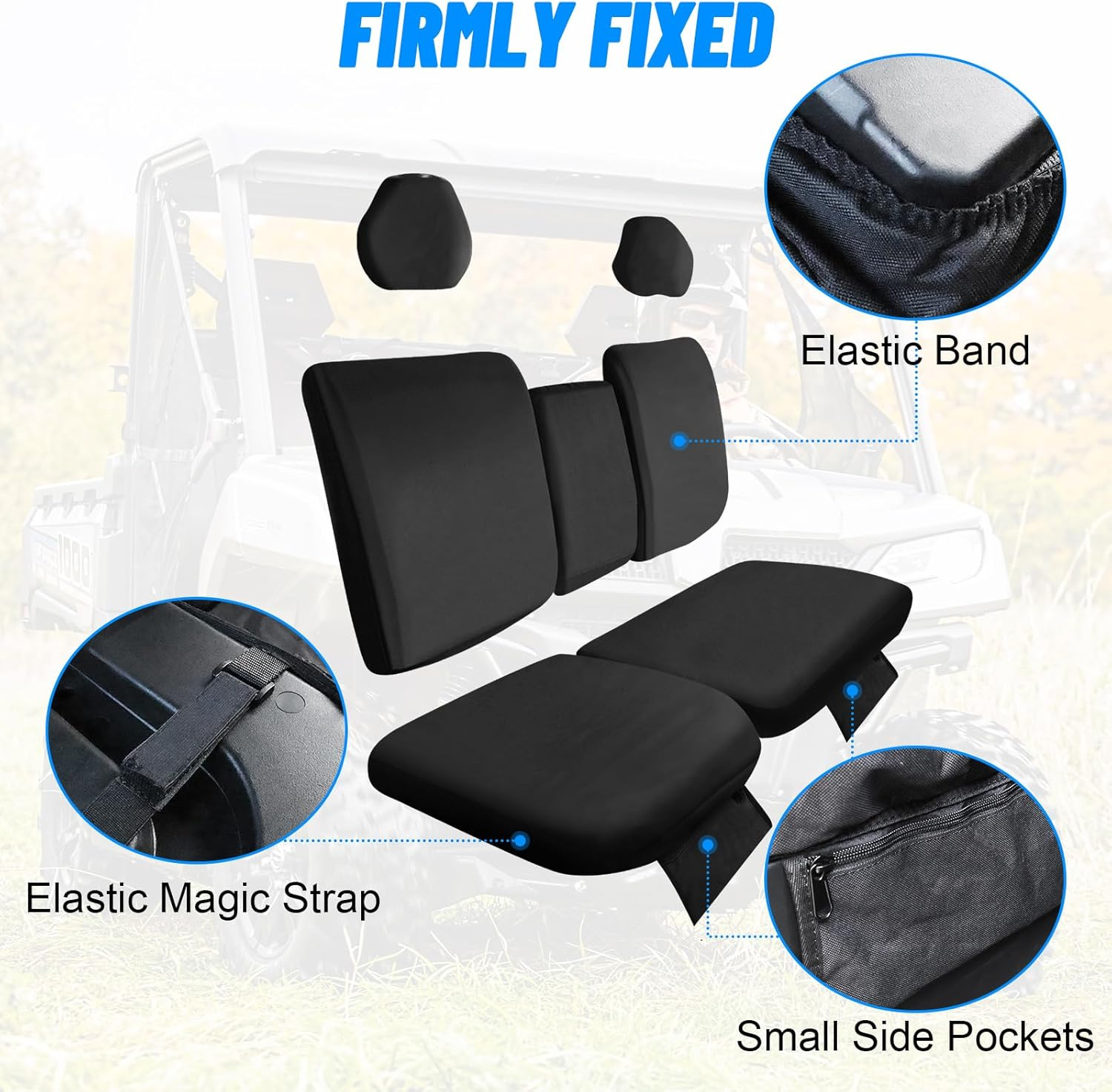 Starknightmt UTV Seat Covers, 1680D Waterproof, Compatible with 2019-2024 CFMOTO UFORCE 1000, 2022-2024 UFORCE 1000 XL Front Seat Accessories (Black) - Black image number 4