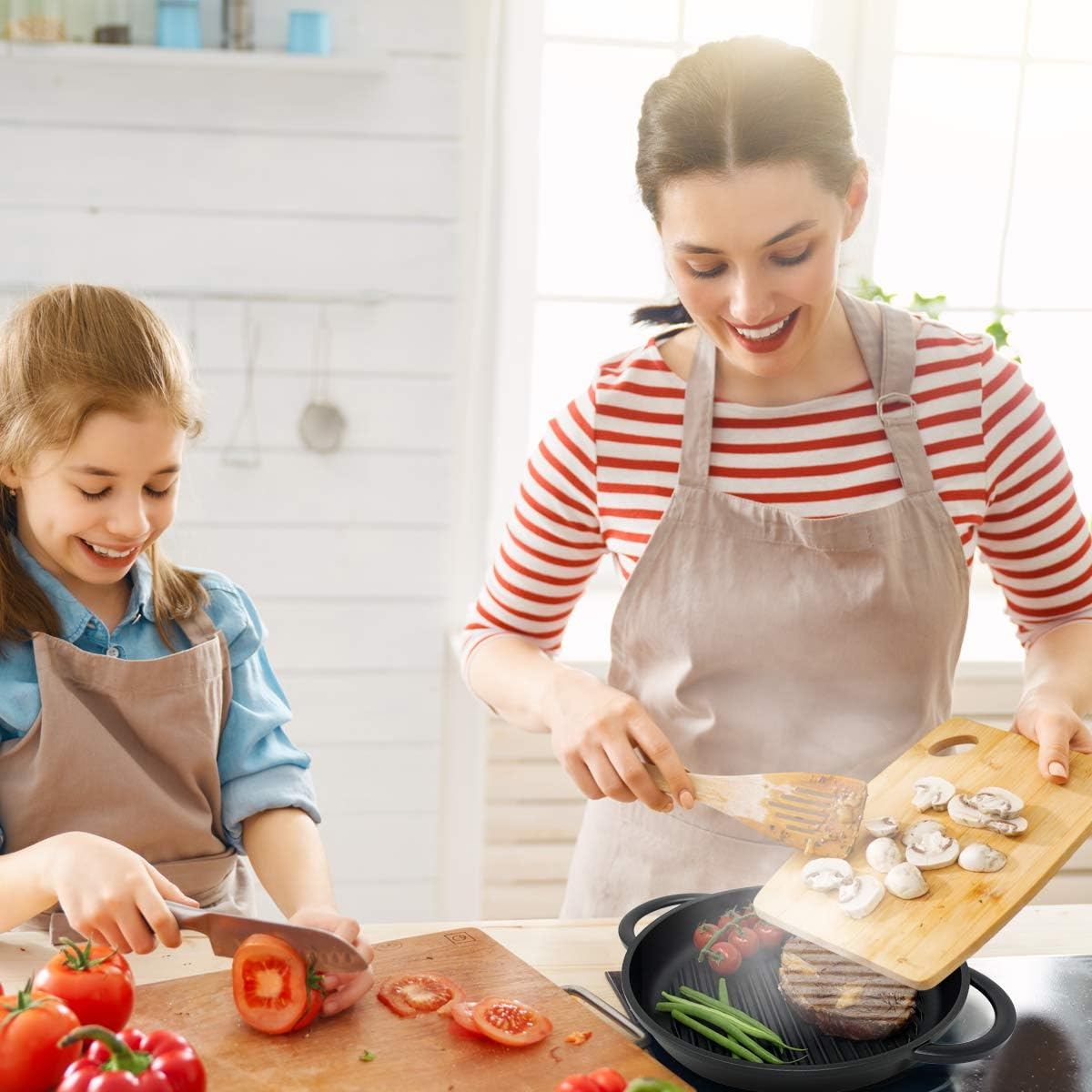 Joeji'S Kitchen round Cast Aluminium Griddle Pan | 27Cm Non Stick Griddle Pan for Cooking | Black Large Frying Pan with Lid image number 6