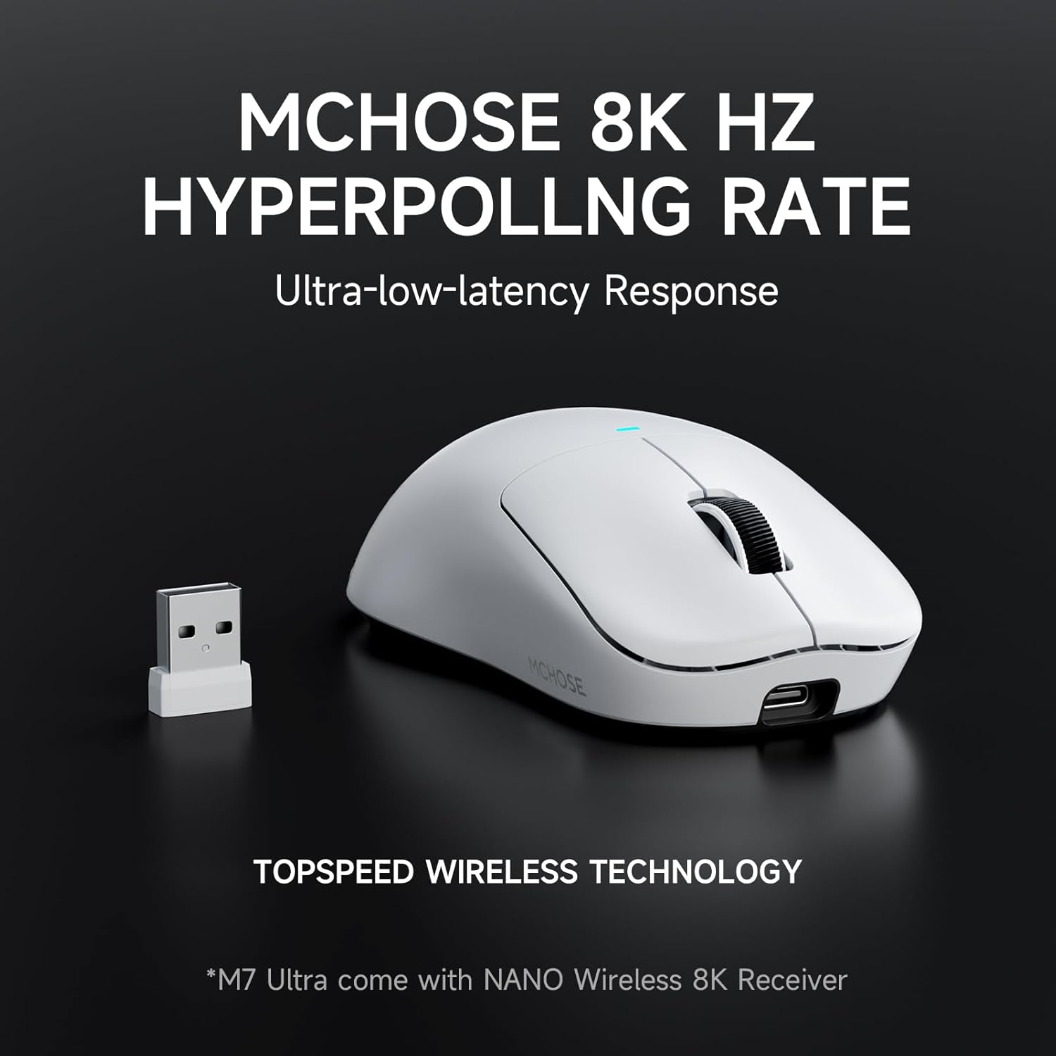 MCHOSE M7 Ultra Wireless Gaming Mouse, 8K Polling, 55G Lightweight Ergonomic Computer Mouse PAW3950 Optical Sensor 750 IPS 42000 DPI 6 Programmable Controls USB-C 3-Modes Pc/Mac(White) image number 4