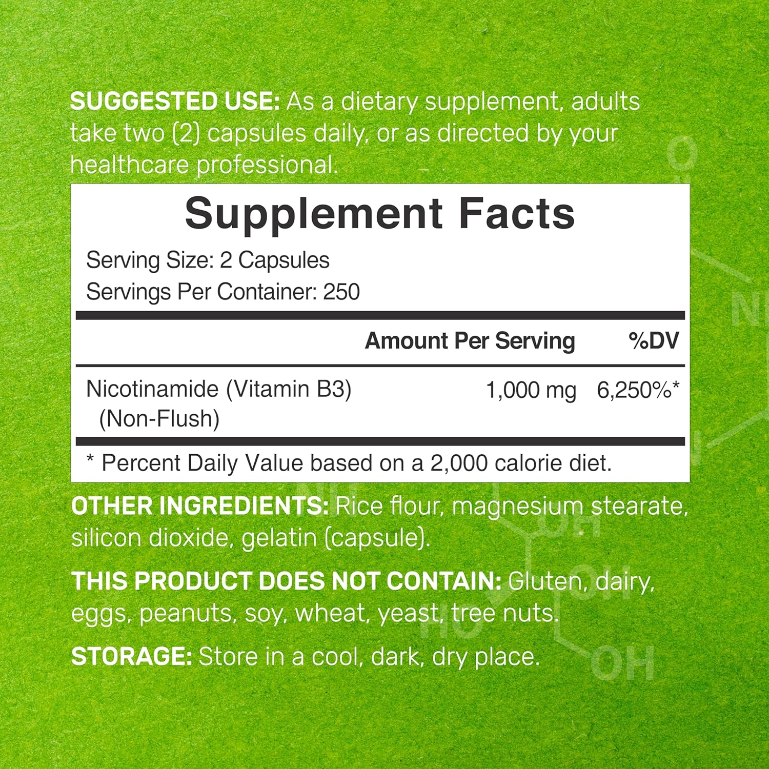 Vitamin B3 Nicotinamide 1,000Mg per Serving &ndash; 500 Capsules, Flush Free Niacin, Essential B3 &ndash; Supports Healthy Skin & Energy Production &ndash; Non-Gmo image number 3