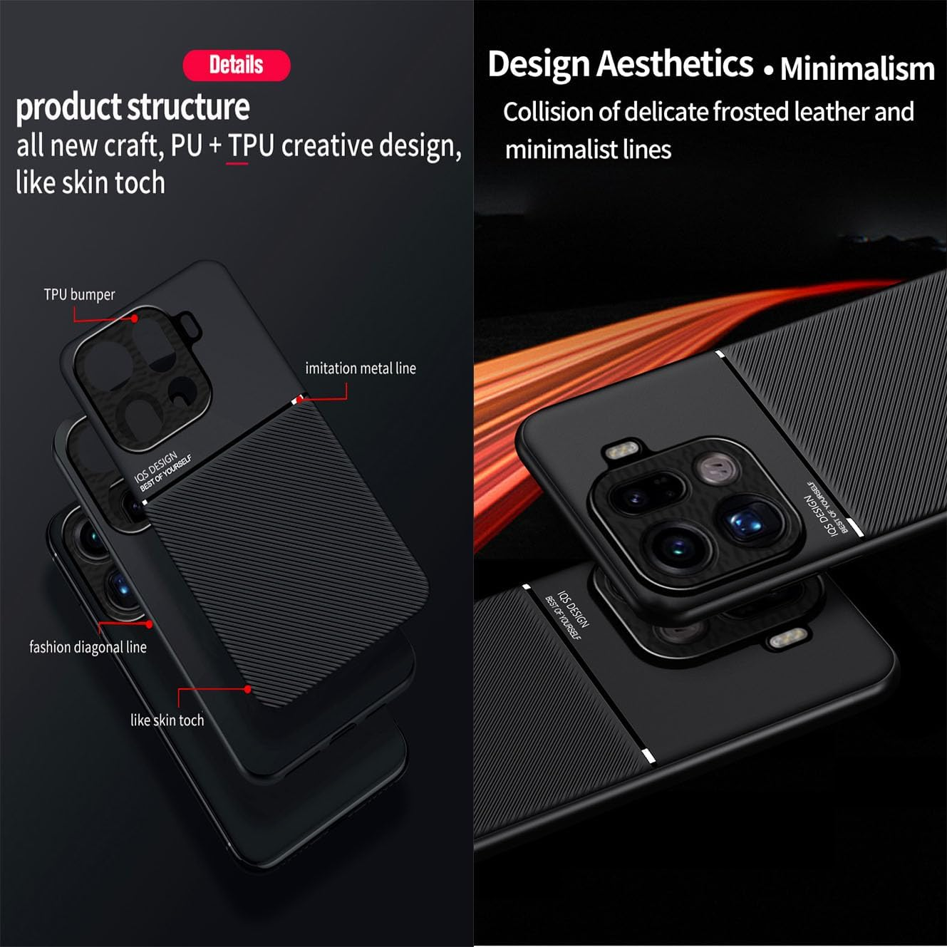 YUECXIN Case for Oppo Find X9 Pro, Ultra Thin Silky Soft Skin Texture Touch Cover, Simple Stylish Non-Slip Shockproof PU+TPU Silicone Bumper Case Cover. Blue image number 3