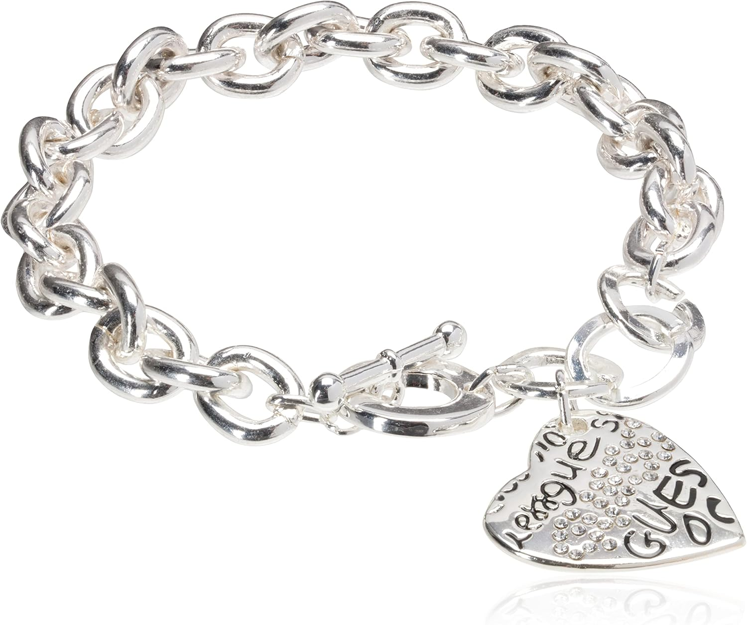 GUESS Basic Graffiti Logo Heart Toggle Charm Bracelet
