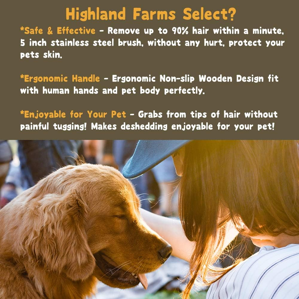 Highland Farms Select Wood Groom Brush, Deshedding Grooming Tool, Professional Pet Wooden Groomer, Ergonomic Design, No Hurt for Dogs, Cats and Horses - 5 Inch image number 5