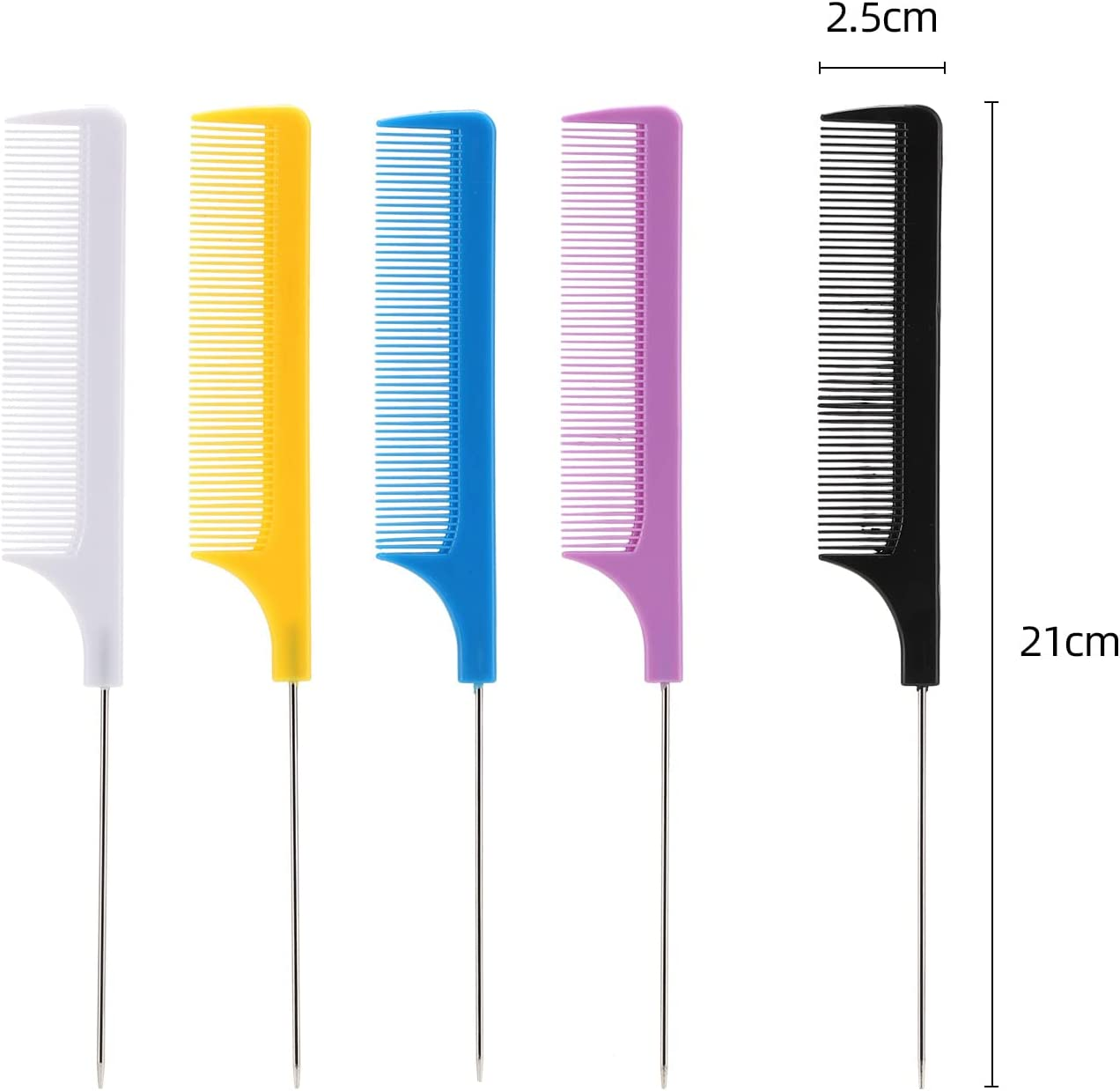 5 Pieces Rat Tail Comb Steel Pin Rat Tail Carbon Fiber Heat Resistant Teasing Combs with Stainless Steel Pintail image number 5