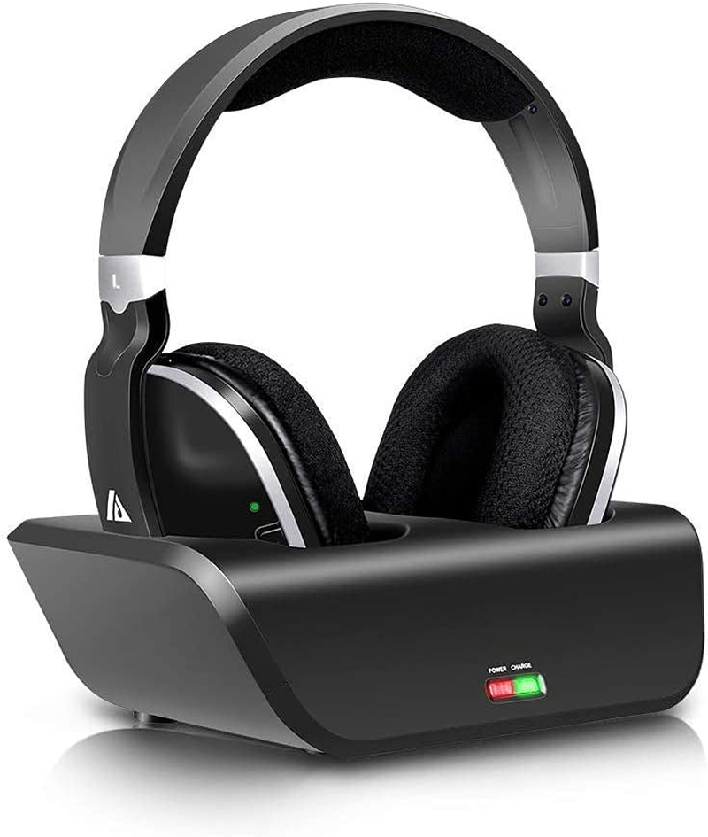 Wireless TV Headphones over Ear, Monodeal Digital Stereo Headsets with Charging Dock, 2.4Ghz RF Transmitter, NO Latency 20H Playtime, for TV PC Mobile MP3 - Black image number 1