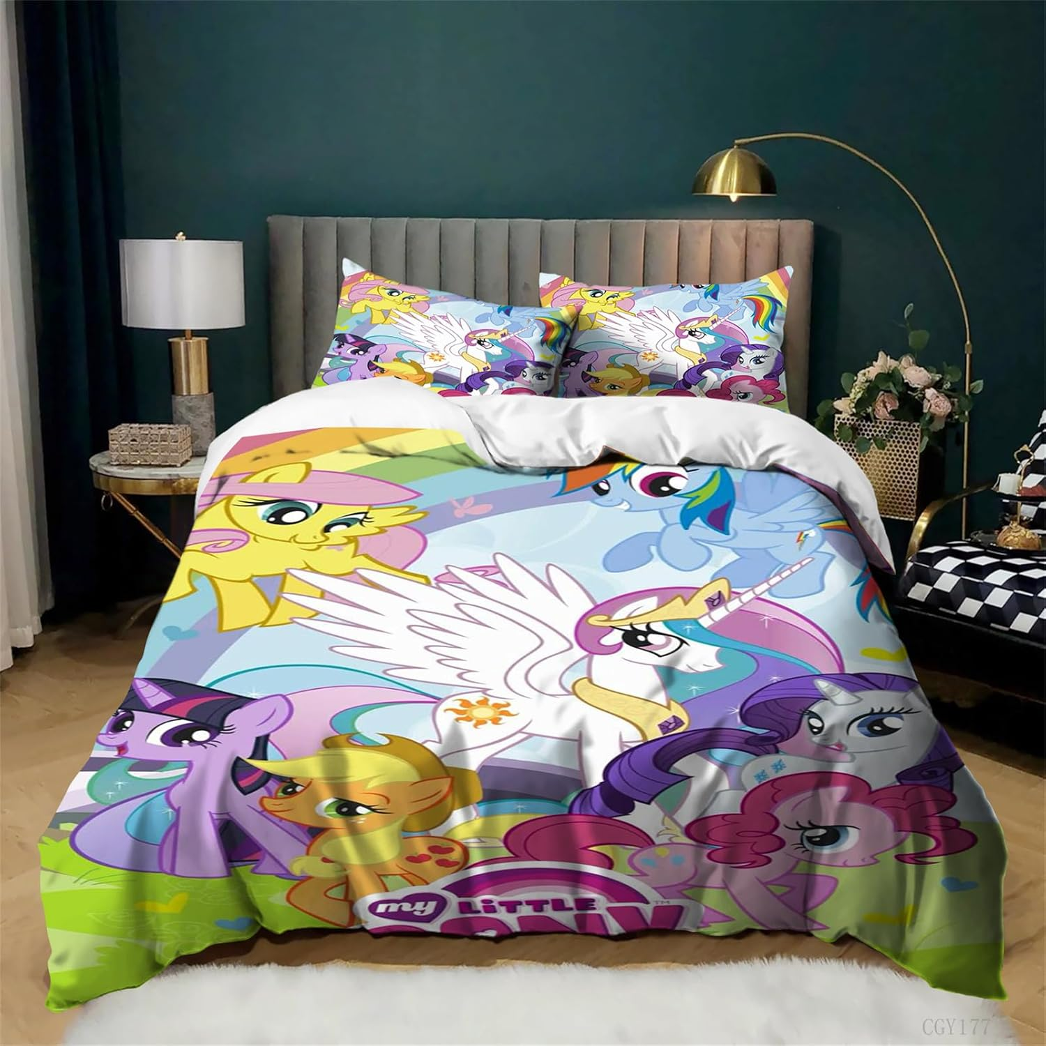 3Pcs Girls Bedding Duvet Cover Set My Little Pony Duvet Cover All Season Lightweight Cartoon Quilt Cover for Kids image number 3