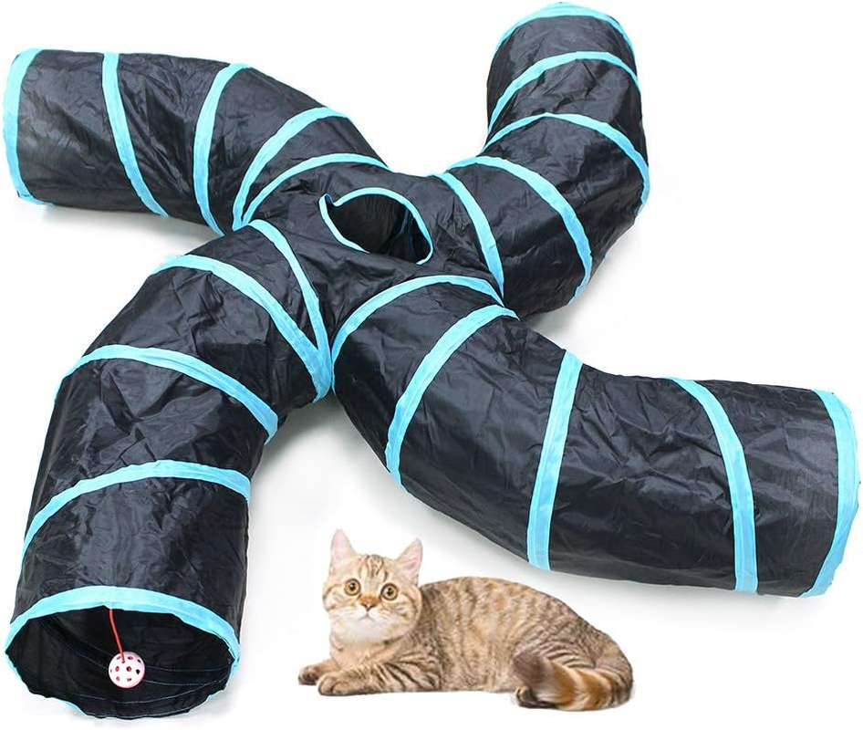 Bemodst S-Type Cat Tunnel, 2 Way/3 Way/4 Way/5 Way Collapsible S-Shape Small Animal Tubes Kitty Tunnels Interactive Maze House Toy with Storage Bag for Kitten Puppy Rabbit Guinea Pig (4-Way)