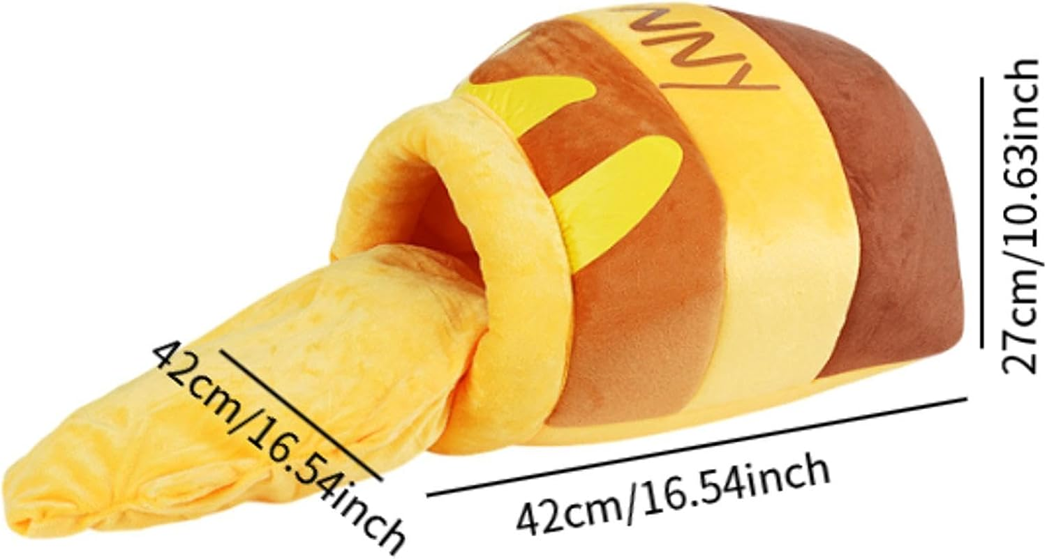 Yuksok Hoeny Pot Cat Bed Cave Soft Semi Enclosed Cartoon Nonslip Bottom Hideout Winter Warm Pet House Pet Bed for Cat Dog Puupy, Yellow image number 2