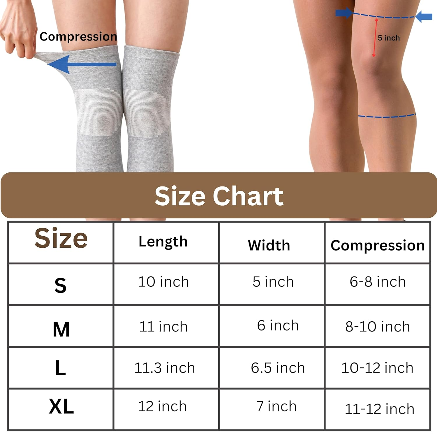 Wonder Care Bamboo Knee Compression Sleeve for Men and Women; Copper Fit Knee Sleeve for Running, Volleyball, Gym Weightlifting Bamboo Knee Brace Made from Bamboo Yarn(Xxl) image number 3