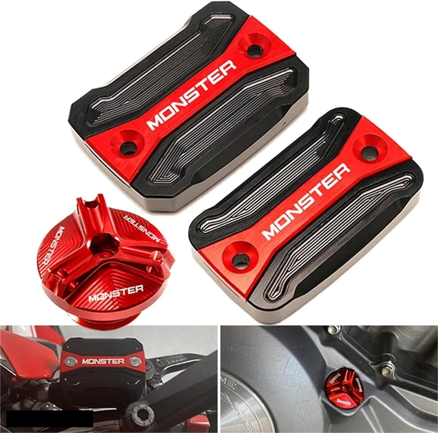 KJJKMJHU Fit for Ducati Monster 821 796 795 696 695 Motorcycle Accessories Front Clutch Brake Fluid Reservoir Cap Oil Filler Cover MONSTER(1 Piece-Red)