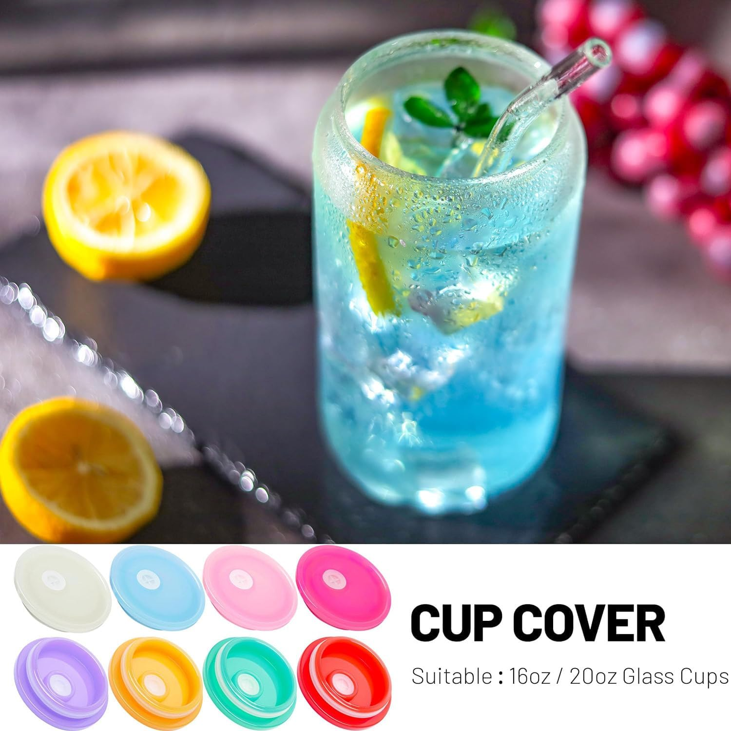 BEANPRECOY 8PCS Plastic 16Oz/20Oz Glass Can Lids Reusable Silicone Jar Cap Plastic Beer Can Cups with Lids Replacement Lids for Can Shaped Glass Coffee Cups for 16Oz Glass Cups with Lids and Straws image number 5