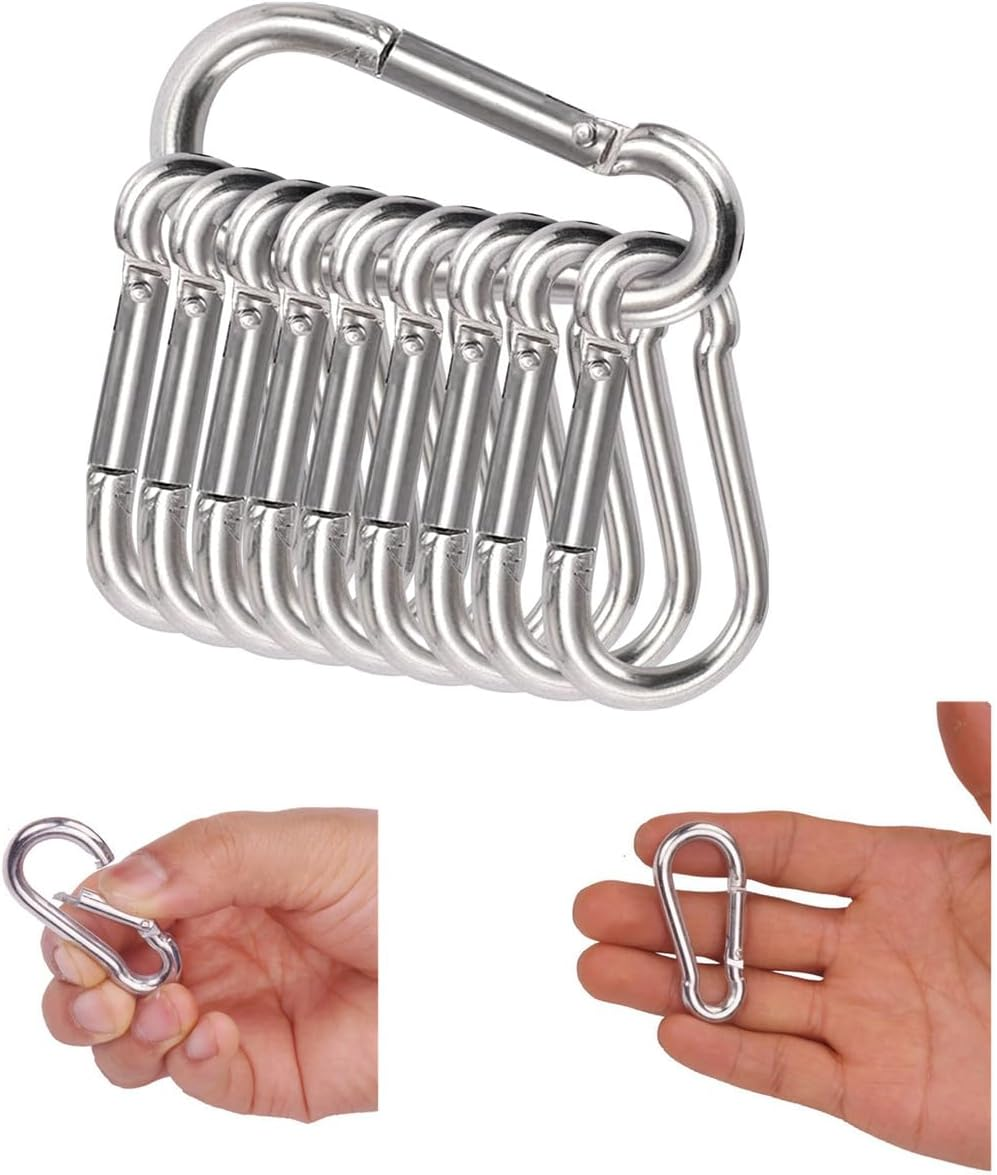 Stainless Steel Carabiner Clip,10 Pcs Spring Snap Hook Keychain Clip Hoods, Heavy Duty Clips for Camping Hiking Climbing Hammocks M4