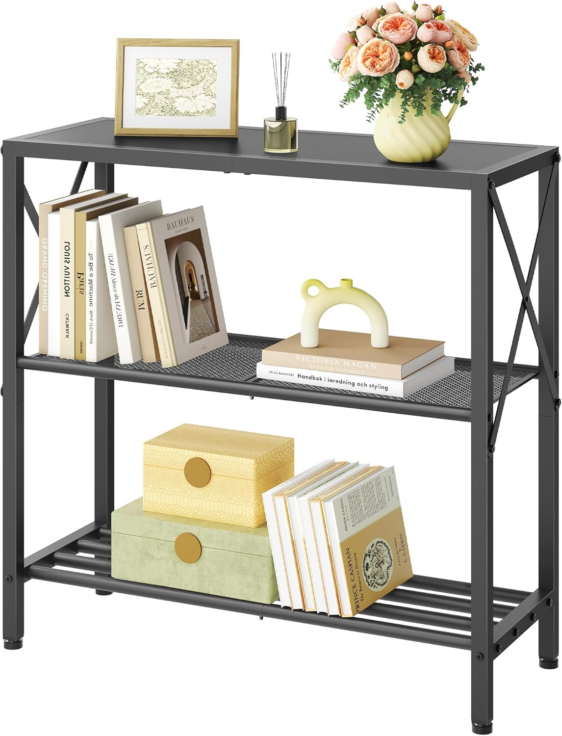 Hoctieon Industrial Console Table, 3-Tier Entryway Table, Metal Frame, Sofa Tables with Shelf, Hallway Desk, Entrance Desk for Entryway, Living Room, Foyer, Hallway, Black image number 1