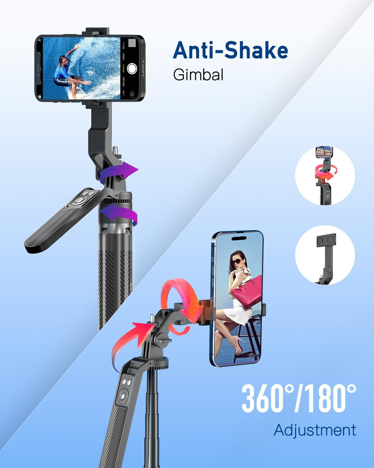 YLSD 70" Phone Selfie Stick Tripod with Remote, 360&deg; Stabilized Handheld Gimbal Tripod for Iphone/Android, Four-Corner Stability Extendable Camera Tripod for Live/Vlog/Photo image number 4