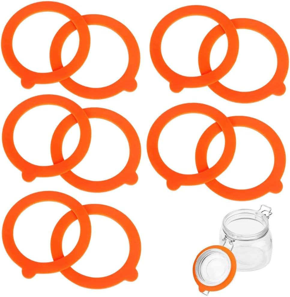 FUNNTY 10 Pcs Silicone Replacement Gaskets,Silicone Jar Seals,Airtight Rubber Seals Rings for Mason Jar Lids,Elastic,Leak-Proof Canning Silicone Fitting Seals for Glass Clip Top Jars (Orange) image number 3