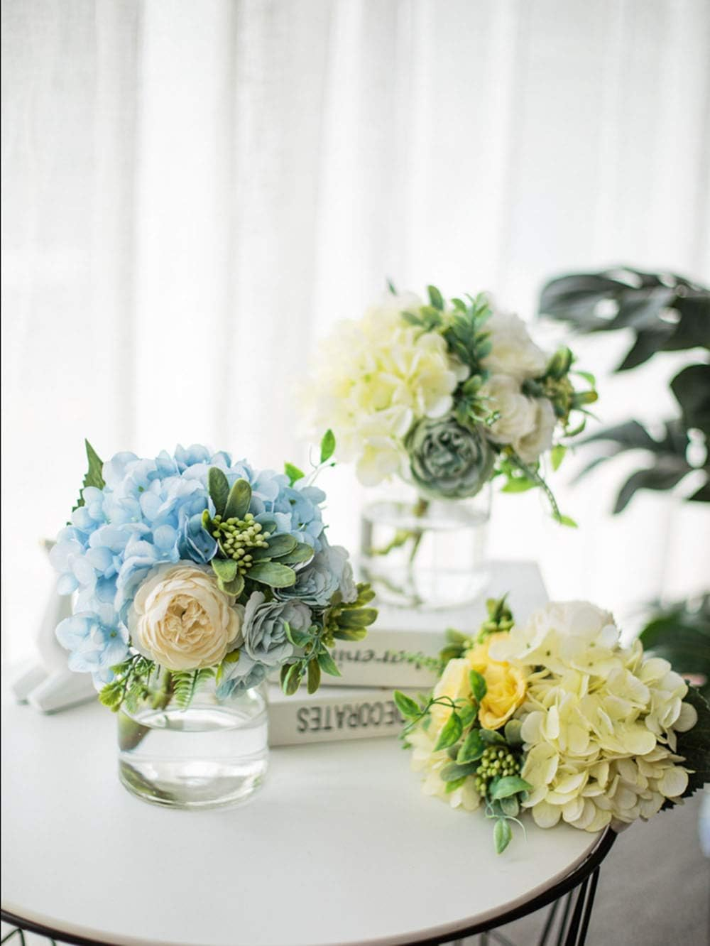Artificial Flowers with Vase, Hydrangea Hand Bouquet and Vase, Ins Style Artificial Flower Set, Suitable for Living Room, Dining Table, Office, Wedding, Hotel Banquet Home Decoration. (Blue) image number 1