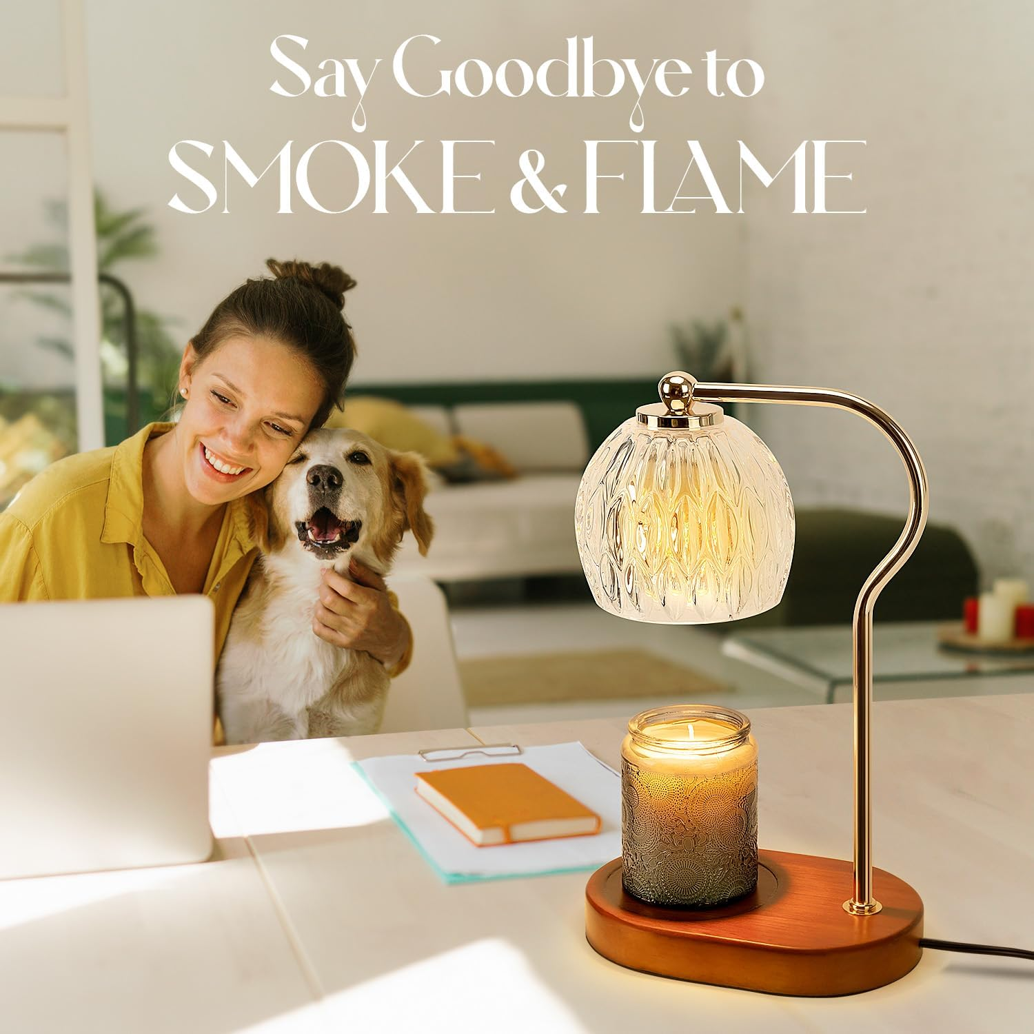 Soilsiu Candle Warmer Lamp with Timer, Dimmable Candle Lamp for All Scented Candles, Candle Warmer with 2 X 50W Bulbs for Home Decor Winter (Brown) - Wood image number 3