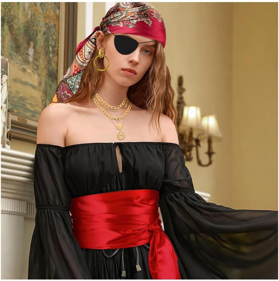 Halloween Women Pirate Costume Accessories Set for Men Pirate Head Scarf Necklace Belt Dress Accessories Pirate-Party Cosplay Renaissance image number 1