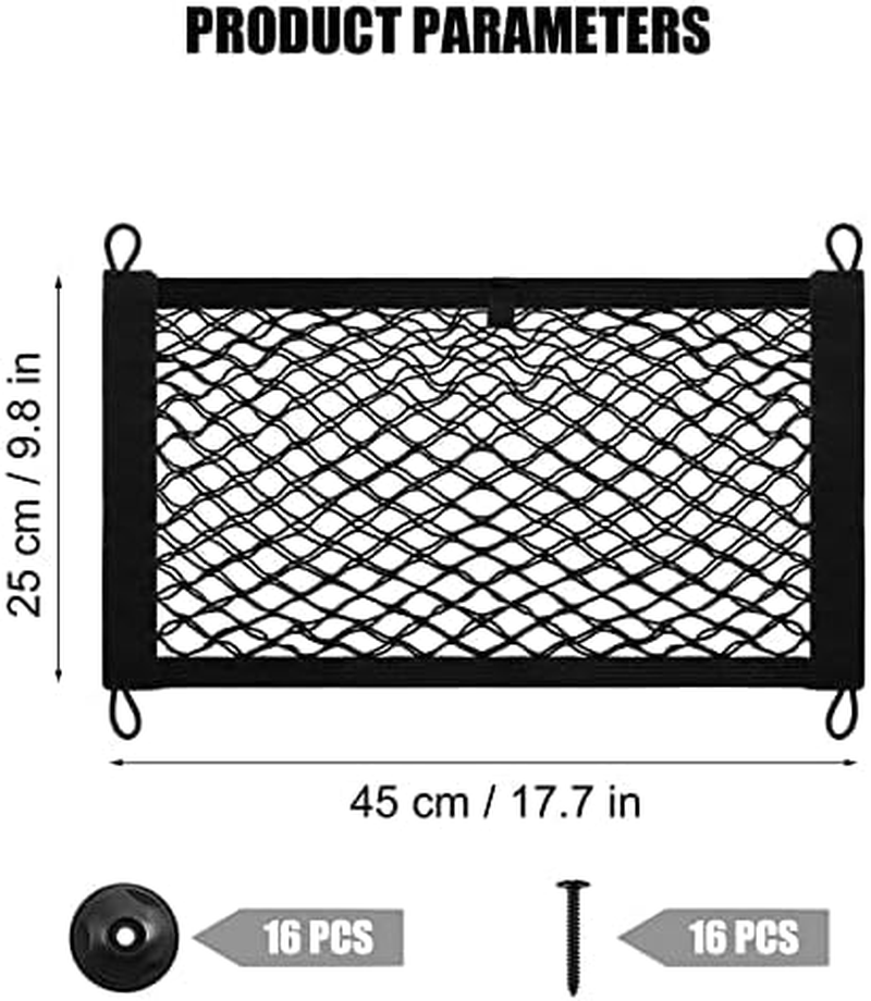 4 Pack Small Cargo Net, 17.7X9.8'' DEDC Large Storage Nets for Campervans, Double Layer Elastic Cargo Nets for RV, Boats with Mounting Screws, Hooks, Trunk Storage Net for SUV - 19.7X9.8Inches image number 6